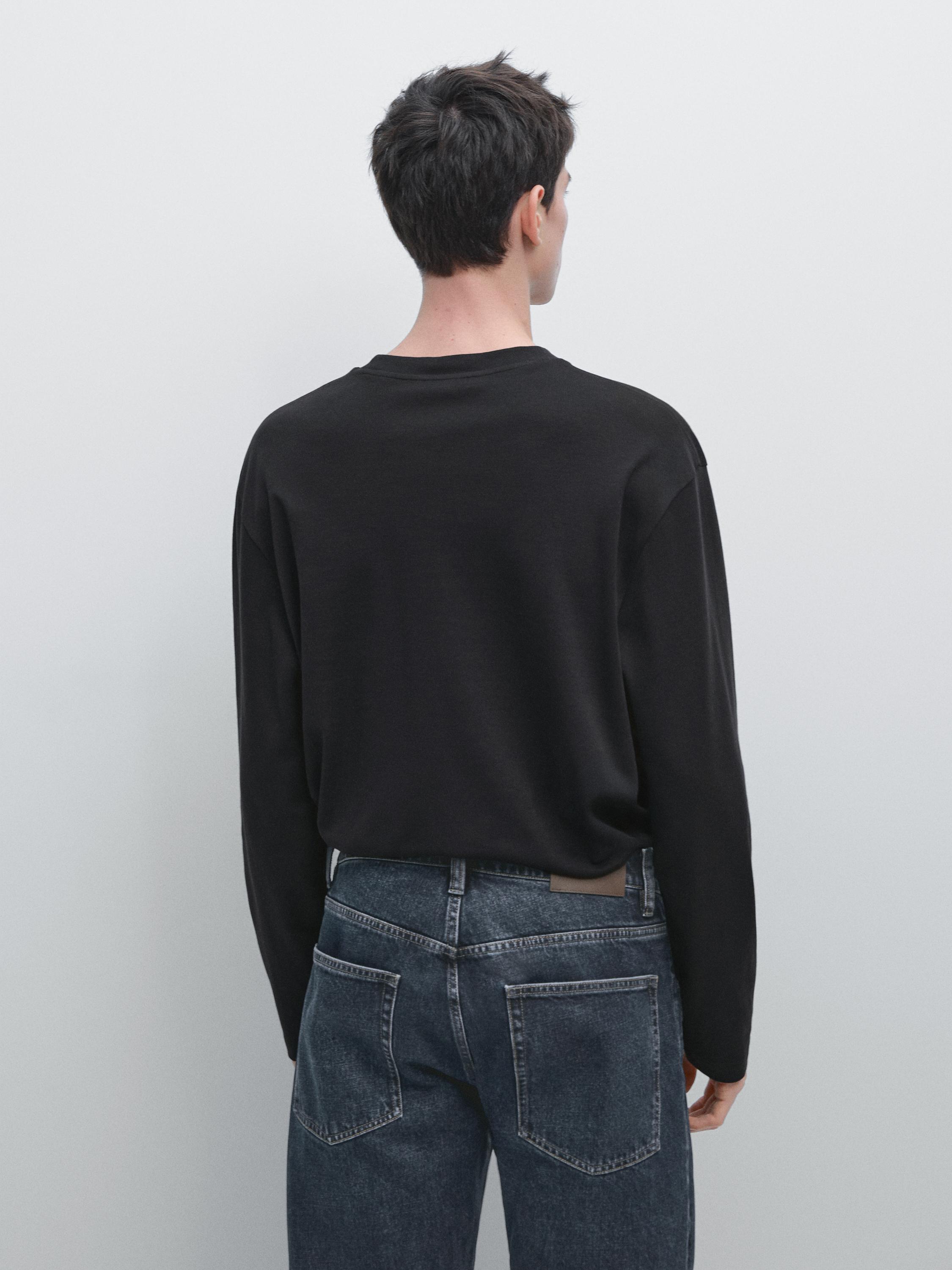Long sleeve medium weight cotton T-shirt — NAVY BLUE