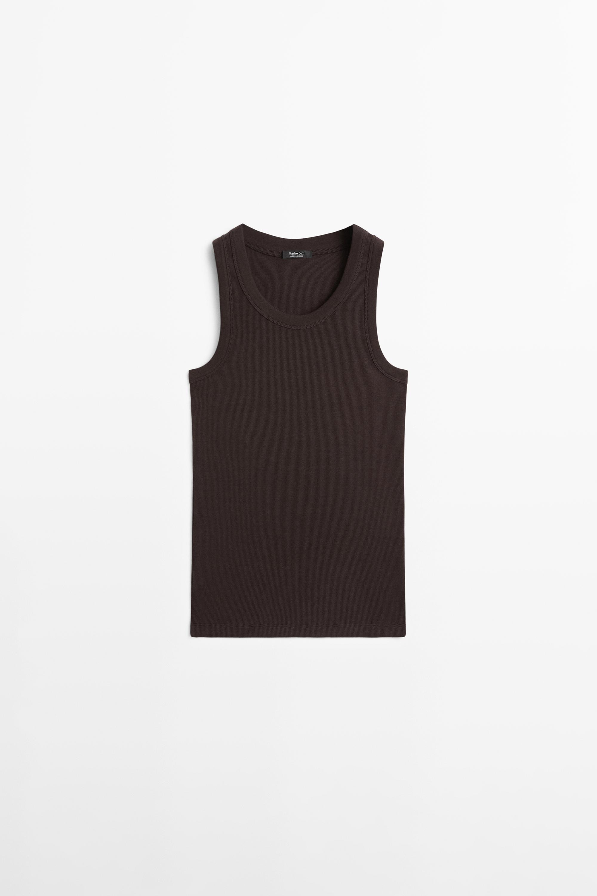 Cotton blend halter top — BROWN