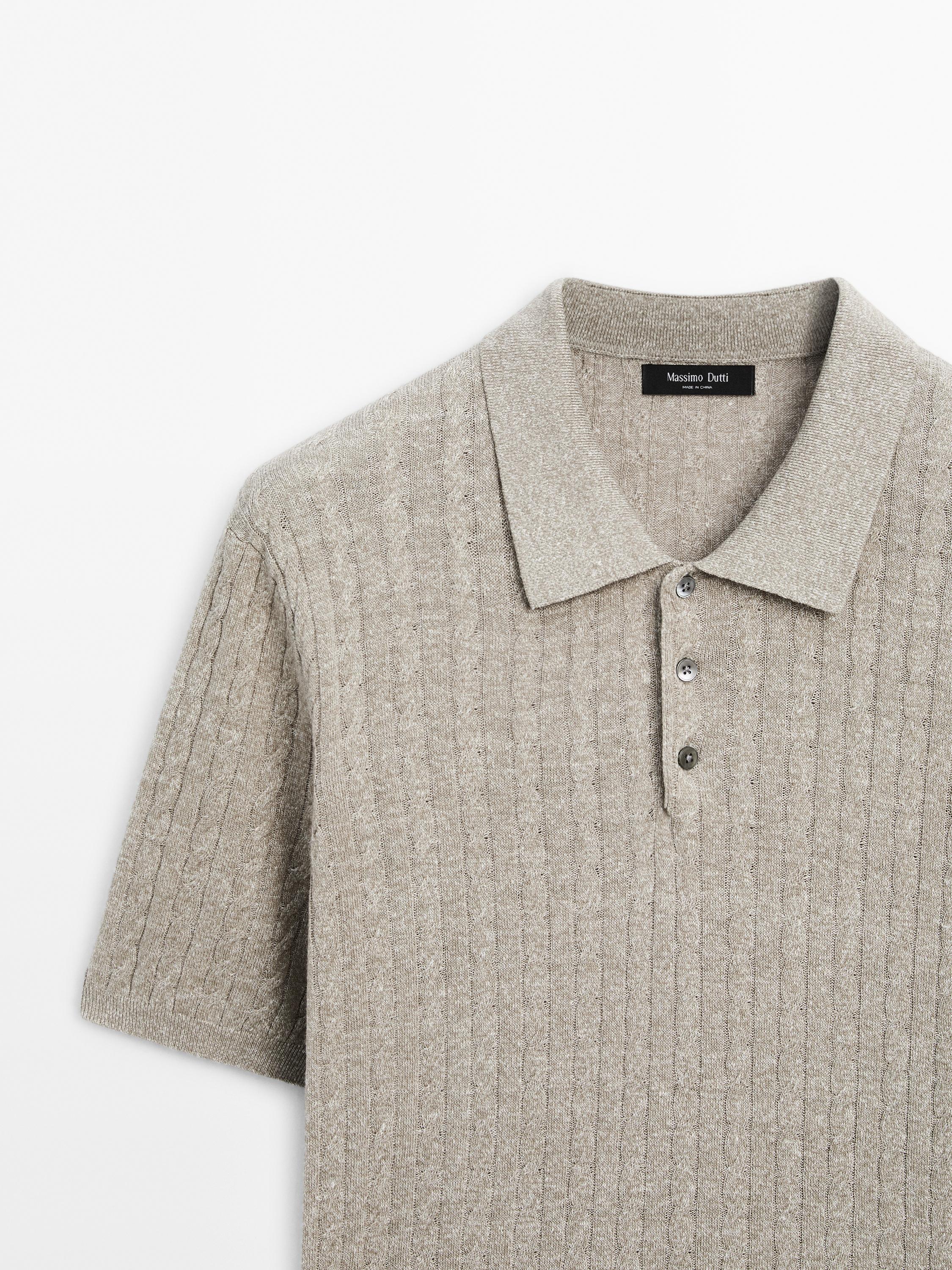 Cotton and linen blend knit polo sweater