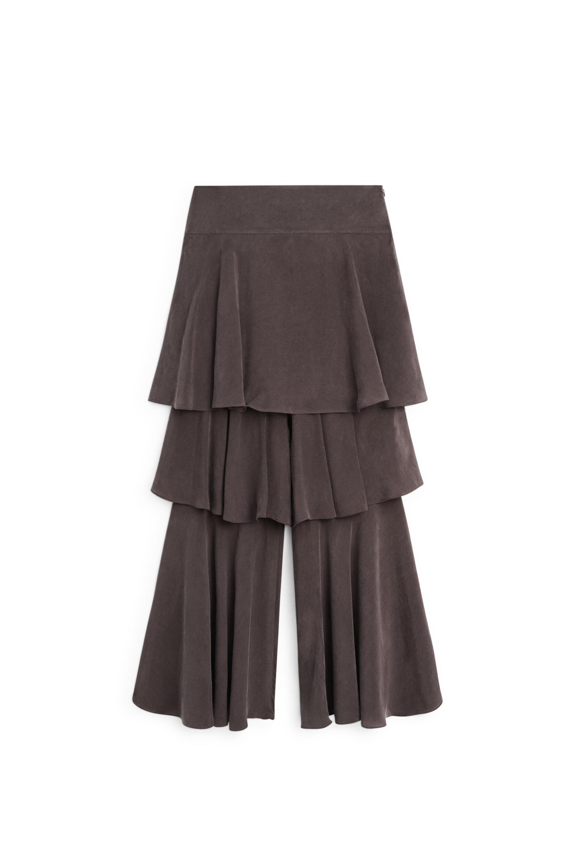 Flowing skort with ruffles — BROWN MARL