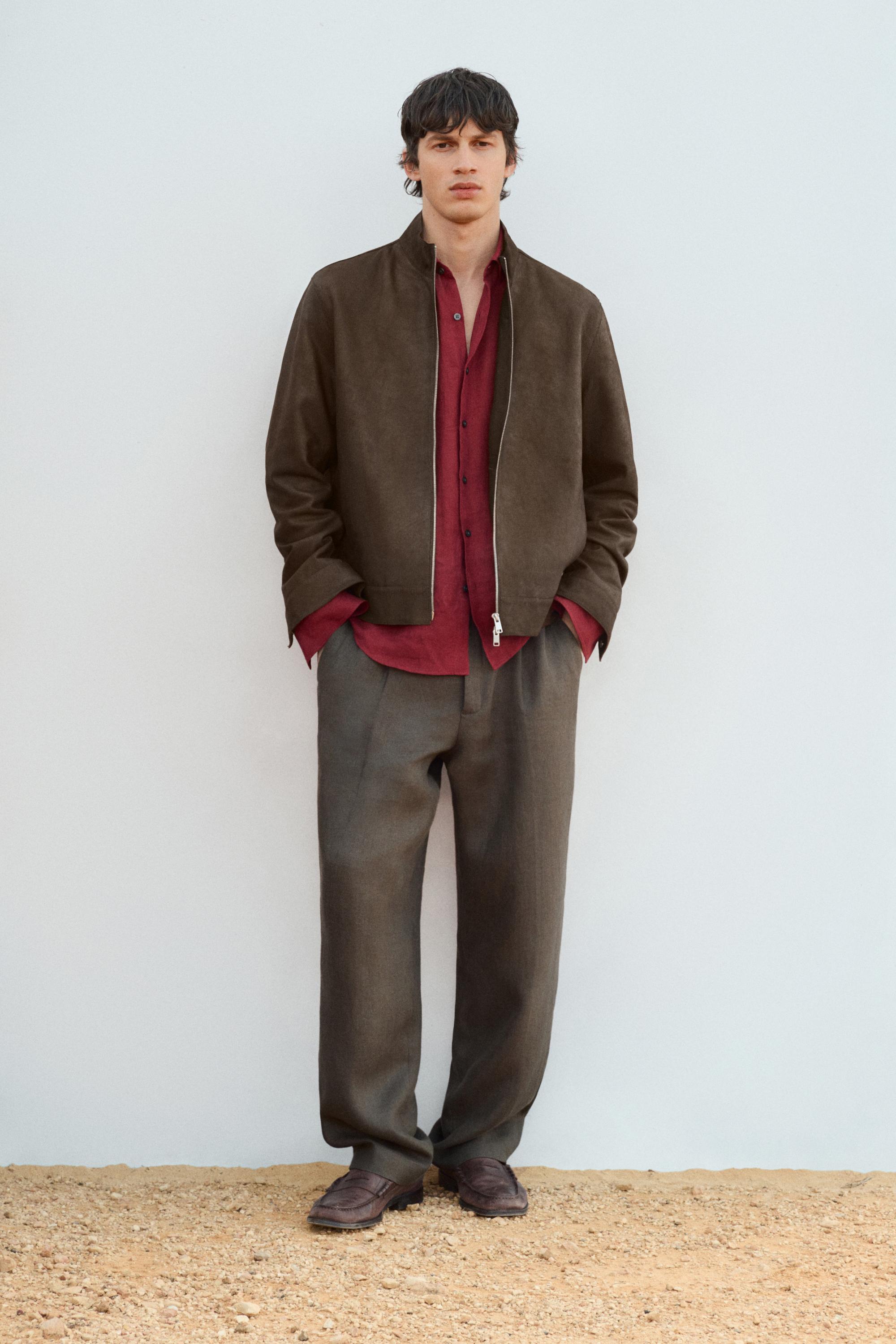 Napped suede leather jacket — BROWN