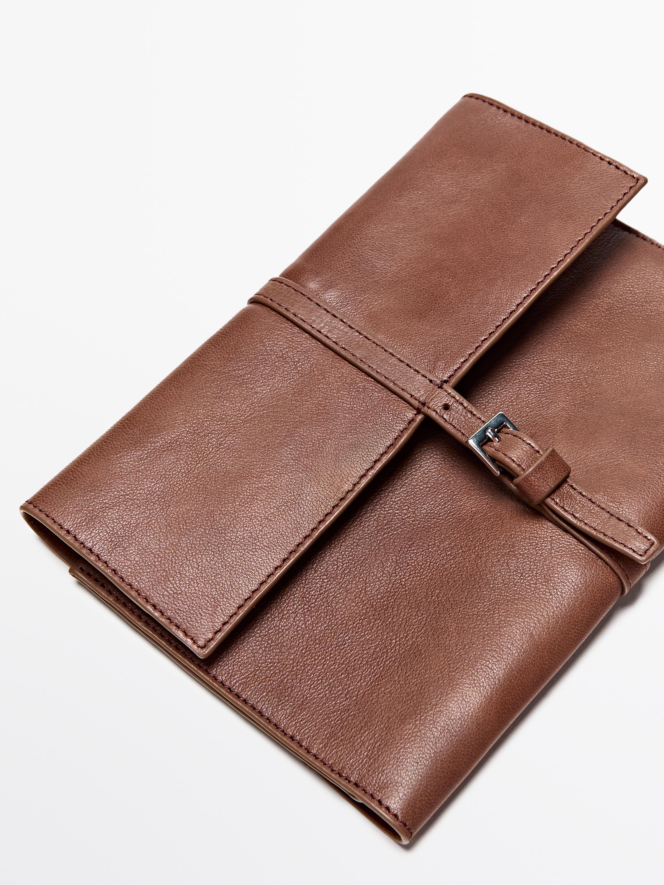 Nappa leather tech accessory case — BROWN