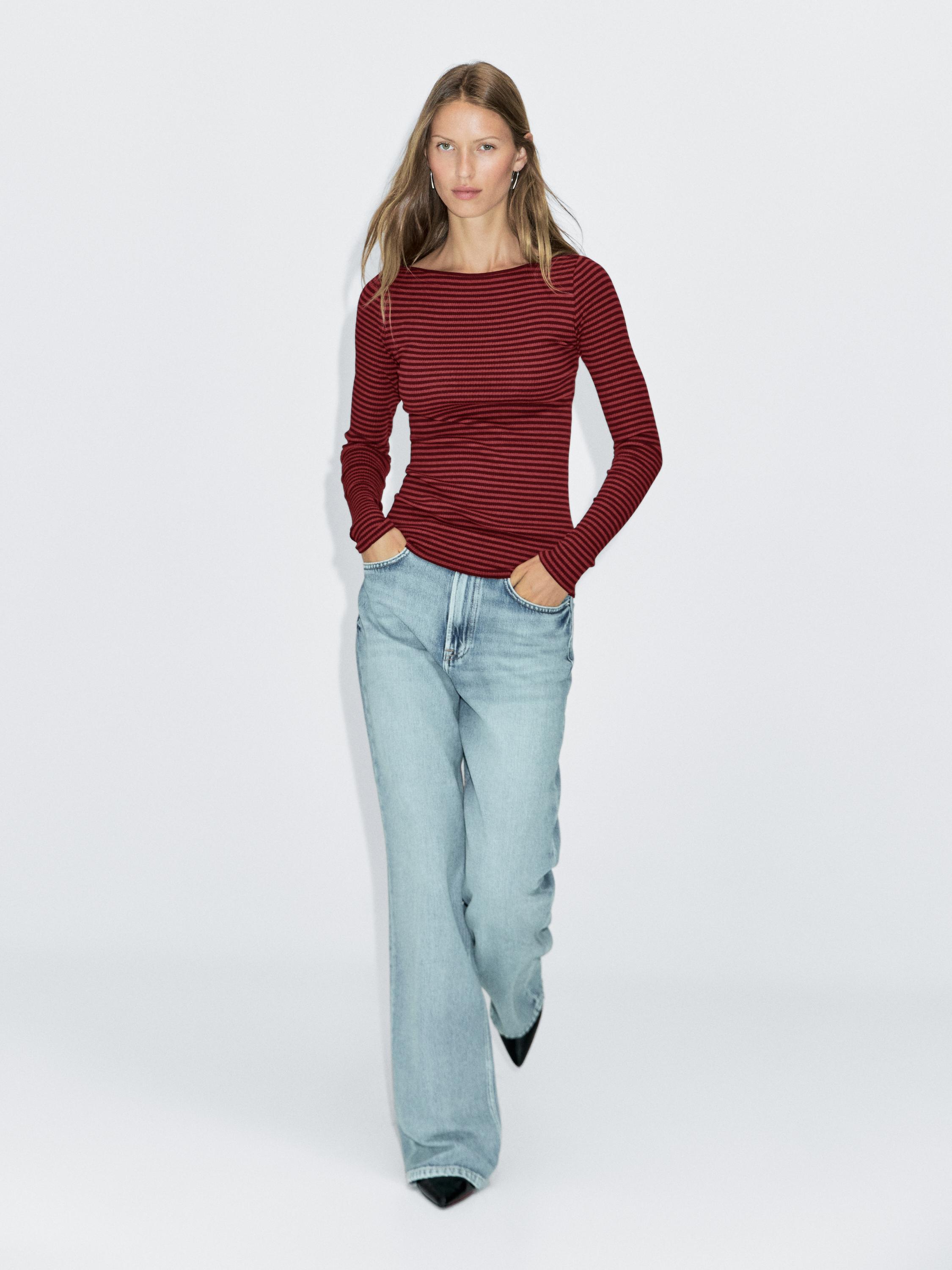 Striped long sleeve T-shirt with trim detail