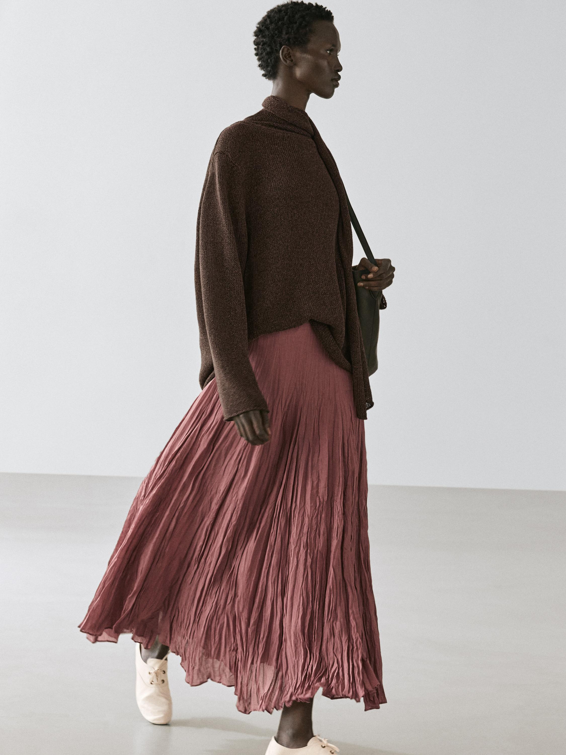 Flowing godet midi skirt — PALE PINK
