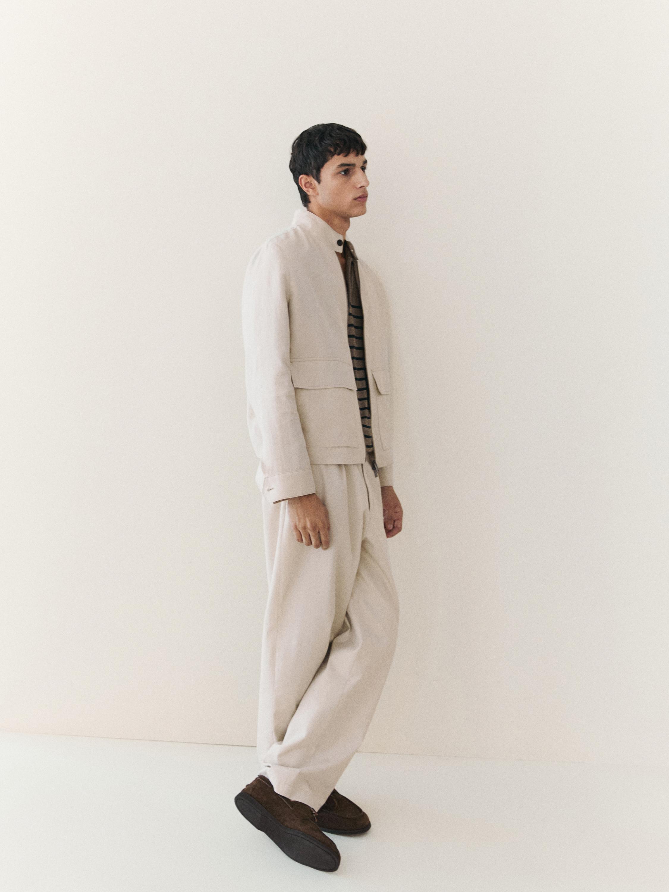 100% linen jacket with pockets — BEIGE