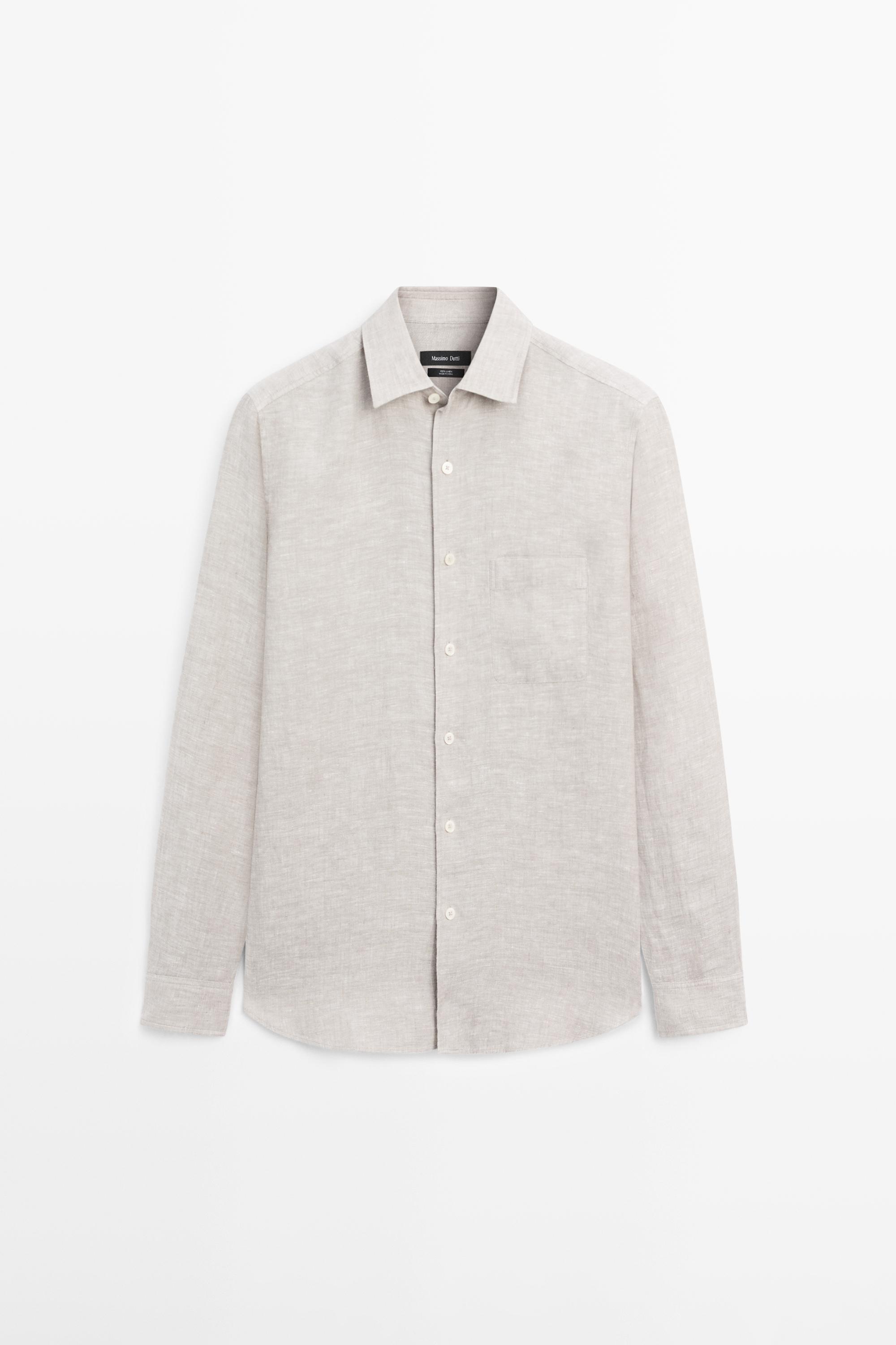 Regular fit linen shirt with pocket — MINK