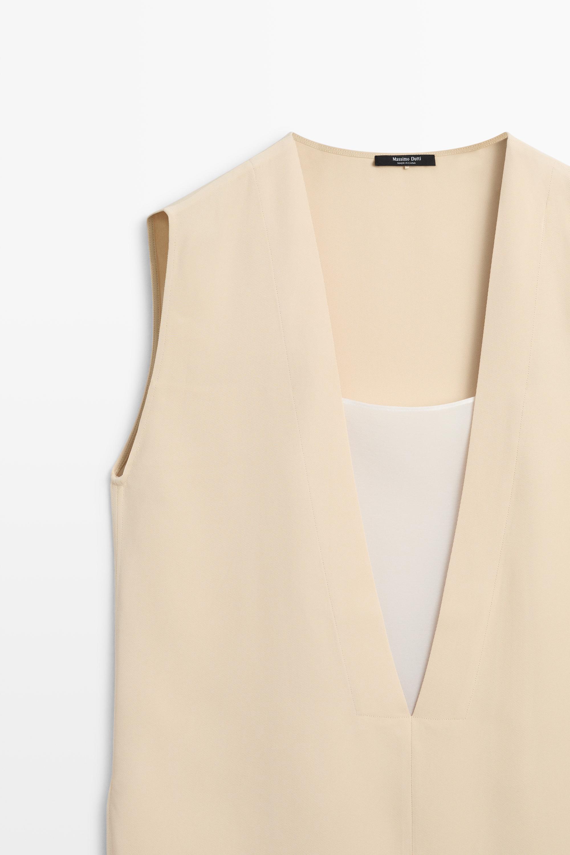 Flowing double-layer top with contrast detail — CREAM