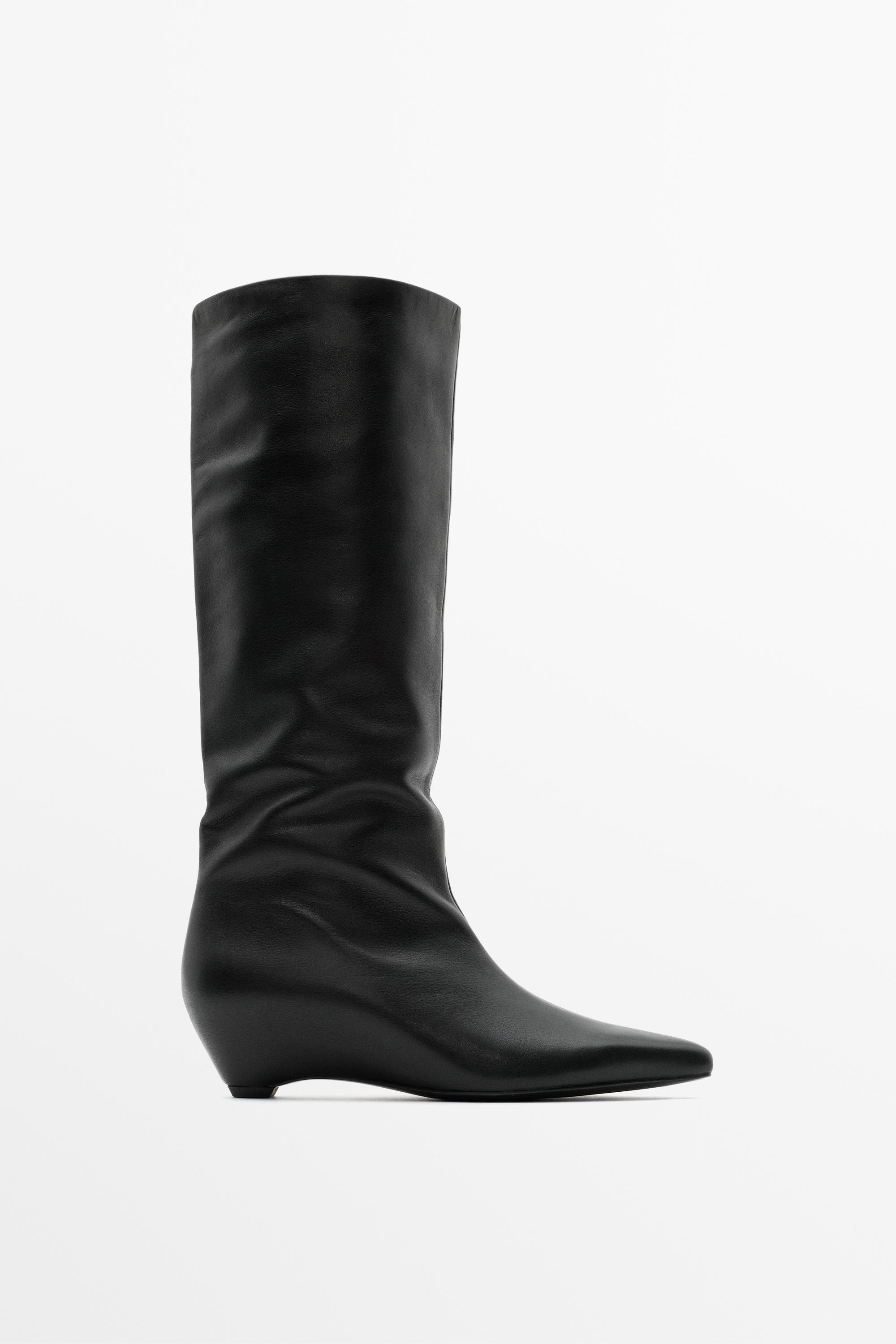 Bota tacón cuña piel