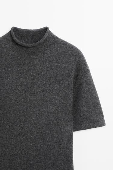 100% cashmere knit short sleeve sweater — GREY 9