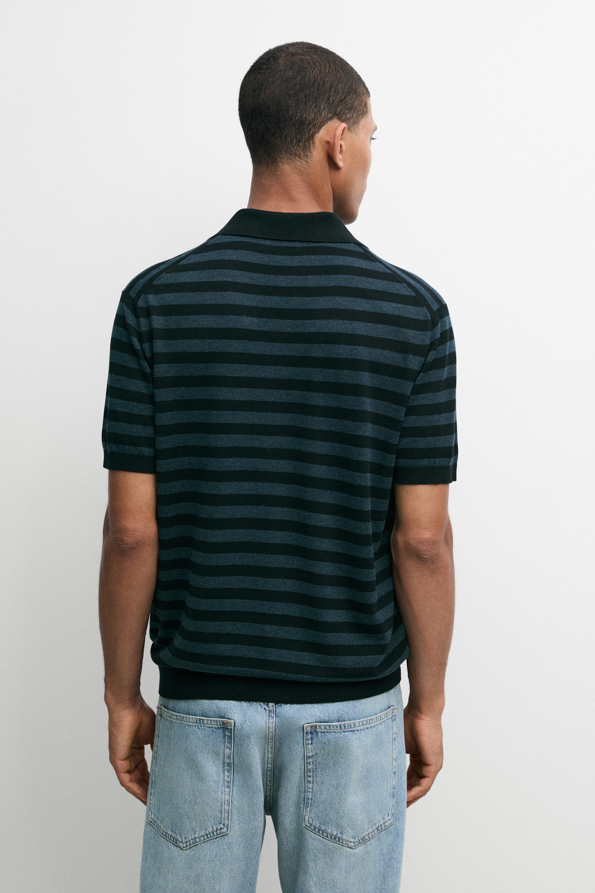 Contrast striped knit polo sweater — INDIGO