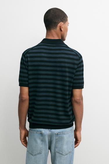 Contrast striped knit polo sweater — INDIGO 5