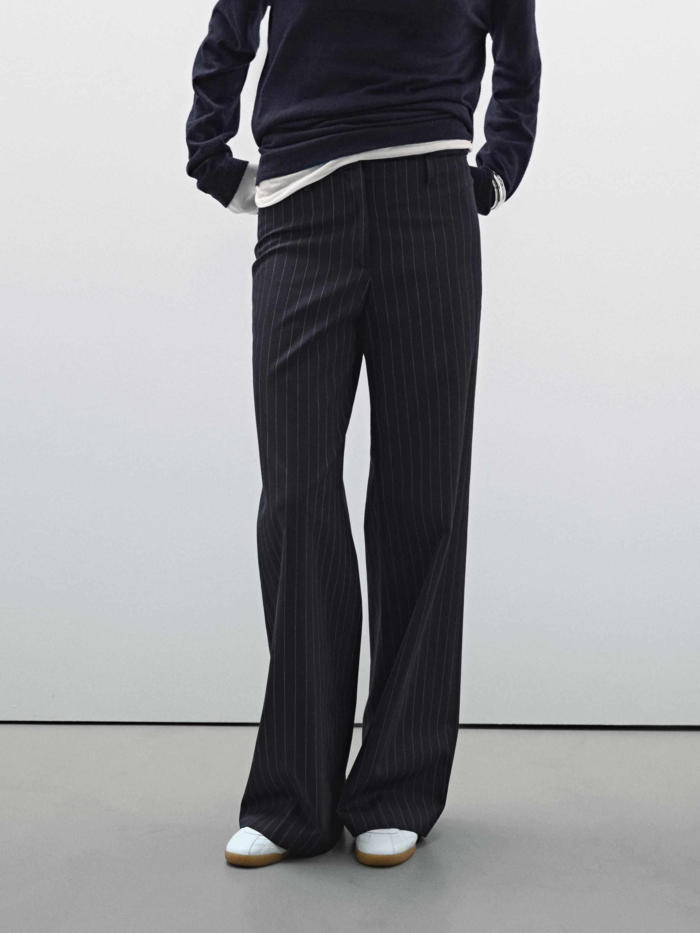 Pinstripe wool blend trousers