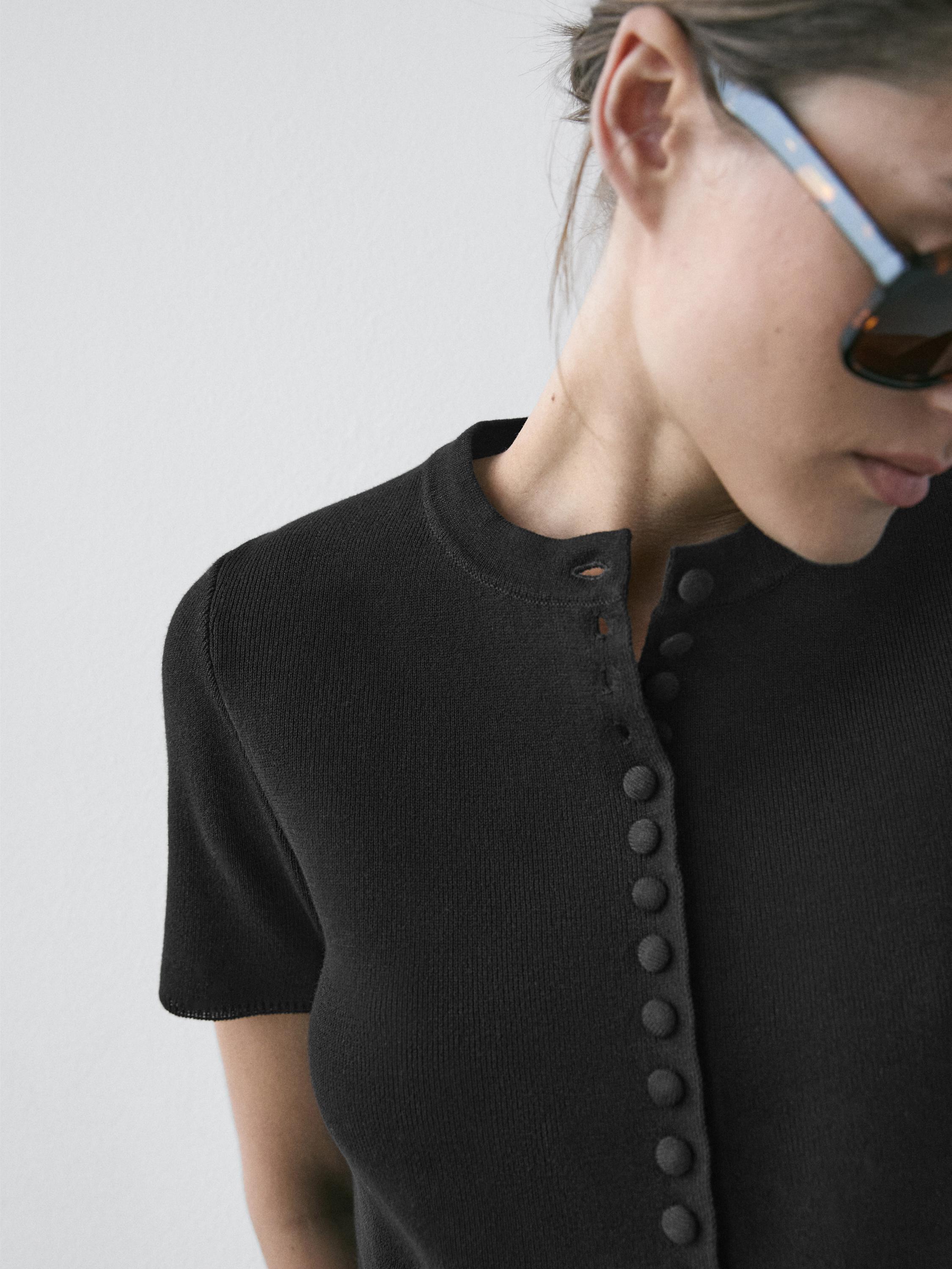 Cotton short sleeve knit cardigan — BLACK