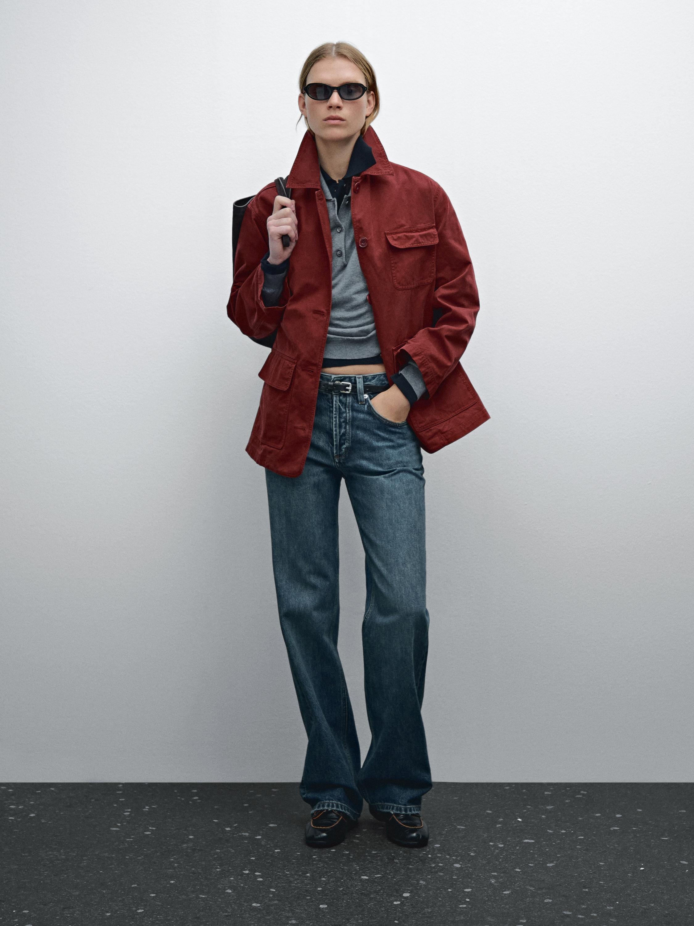 Veste rouge brique avec poches en coton