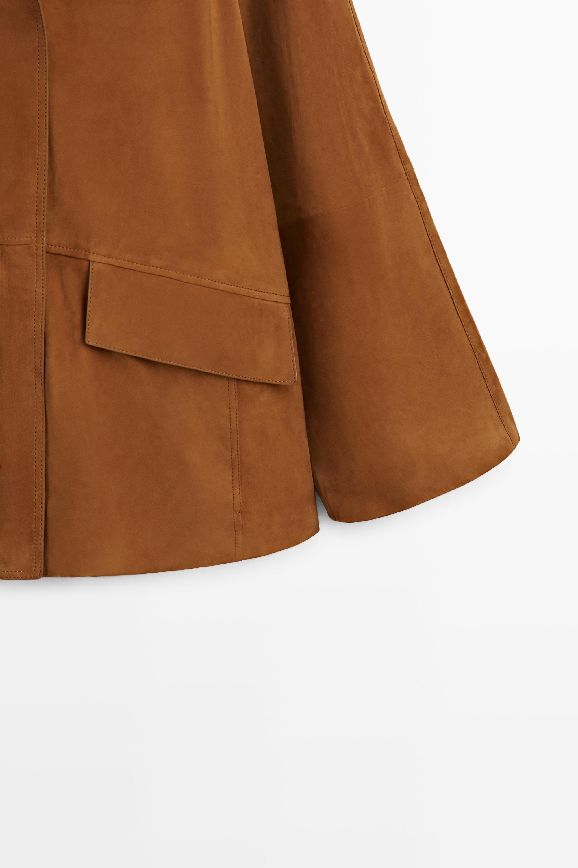 Nubuck leather high collar coat — COPPER