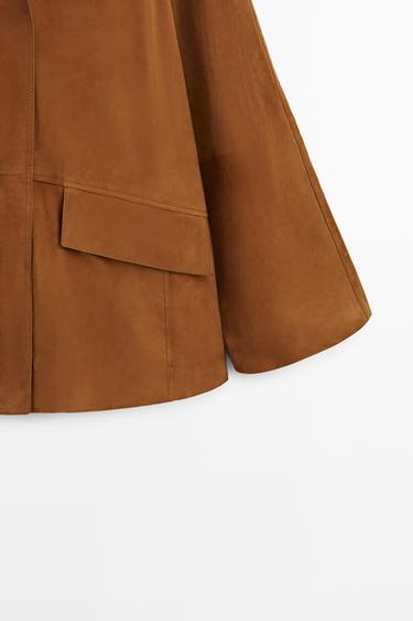 Nubuck leather high collar coat — COPPER 7