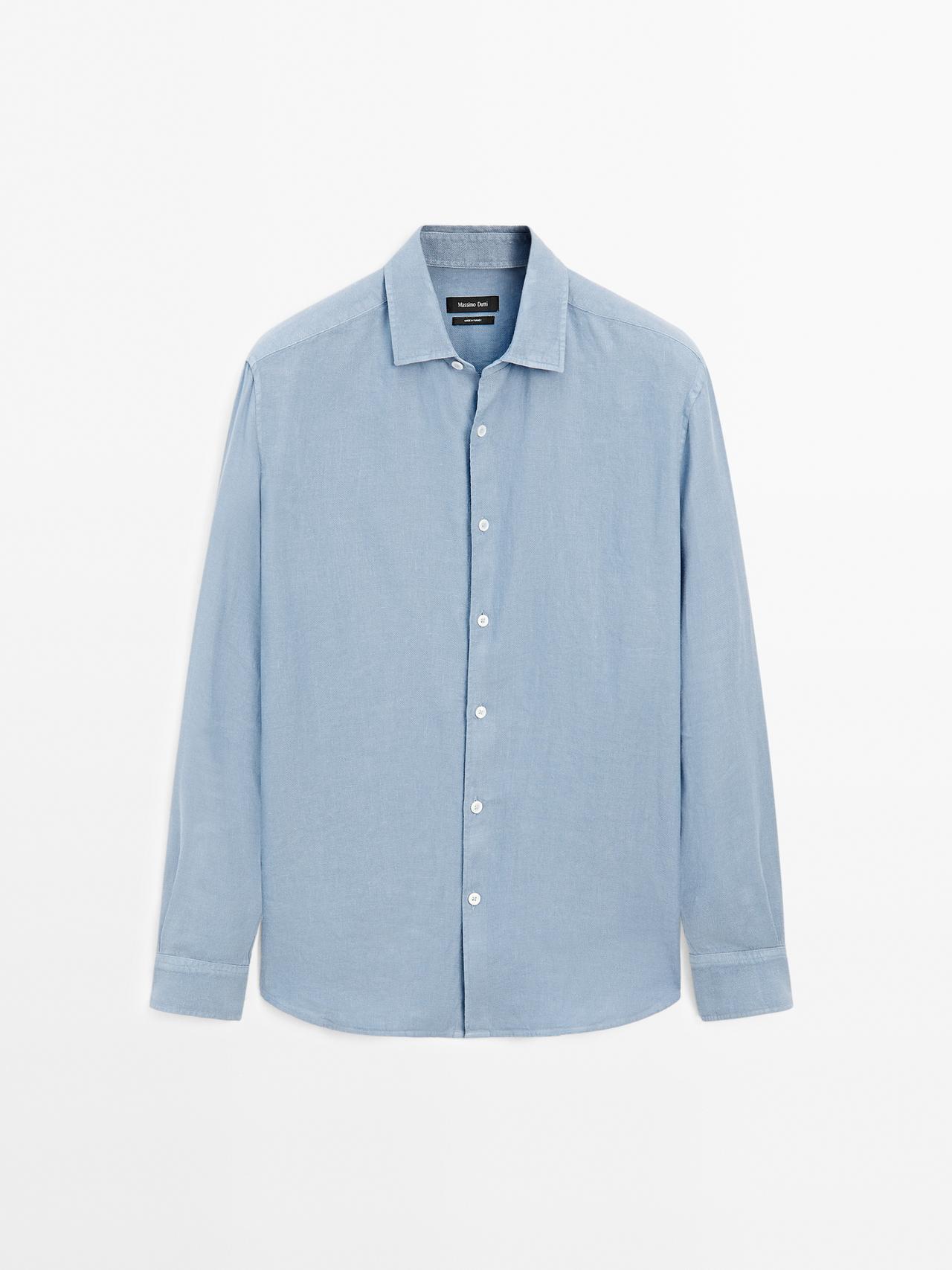 Massimo Dutti - Heren - Slim Fit Overhemd Van Linnenmix - Hemelsblauw - L