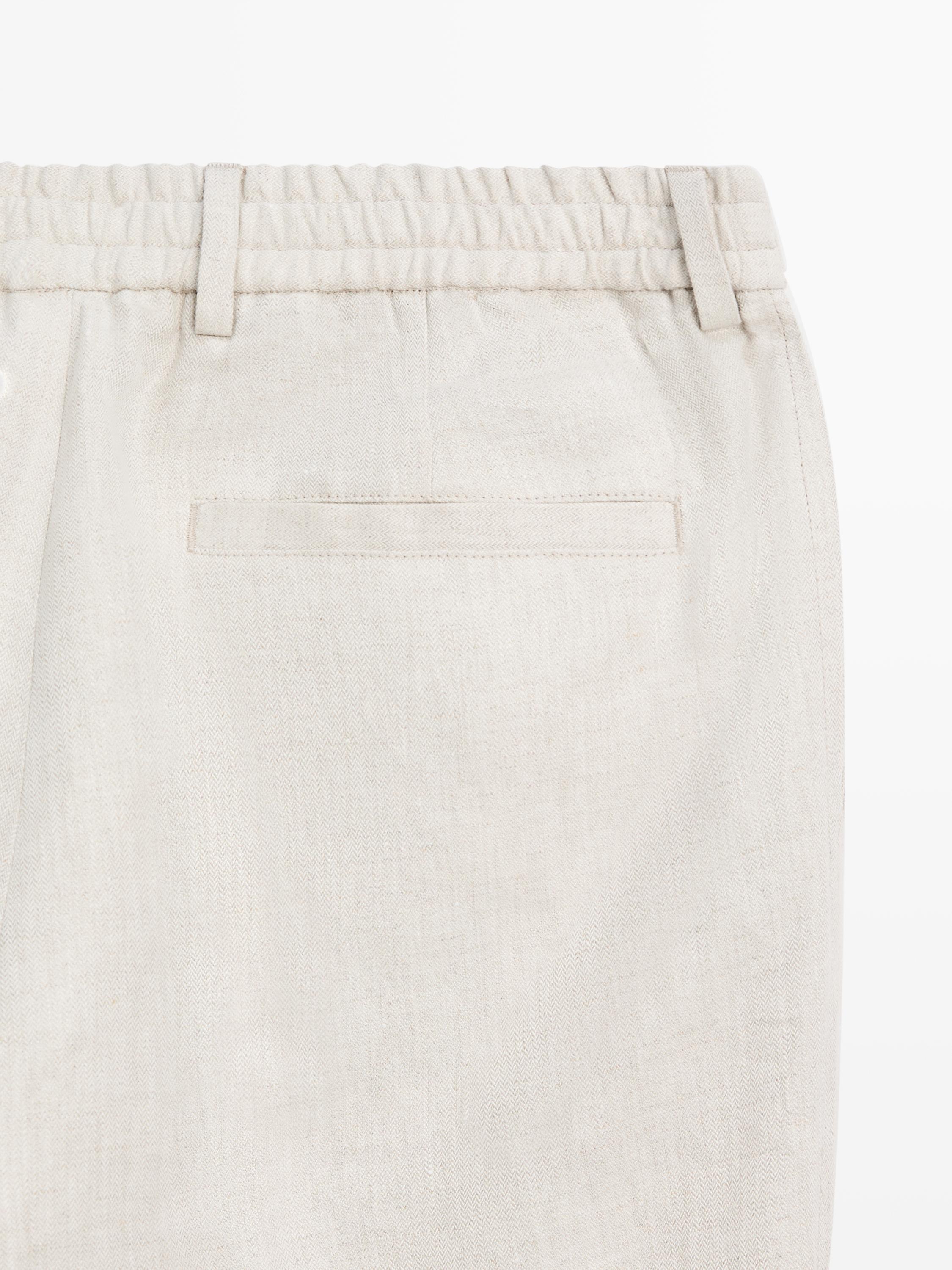 Lightweight linen trousers with herringbone detail — BEIGE