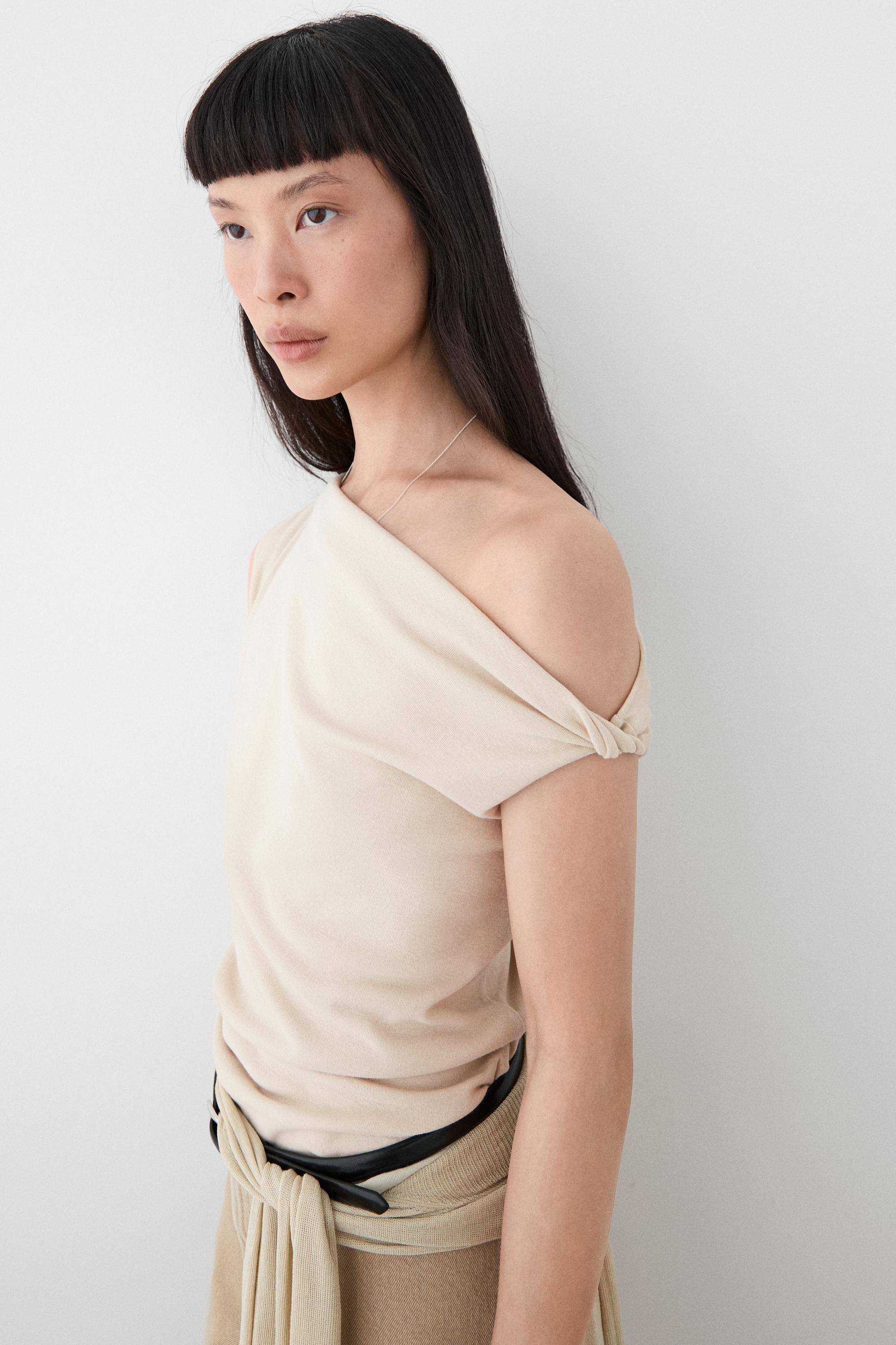 Asymmetric drop sleeve top — SAND