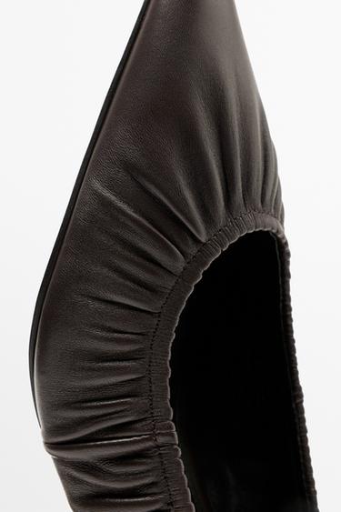 Gathered leather heel shoe — BROWN 5
