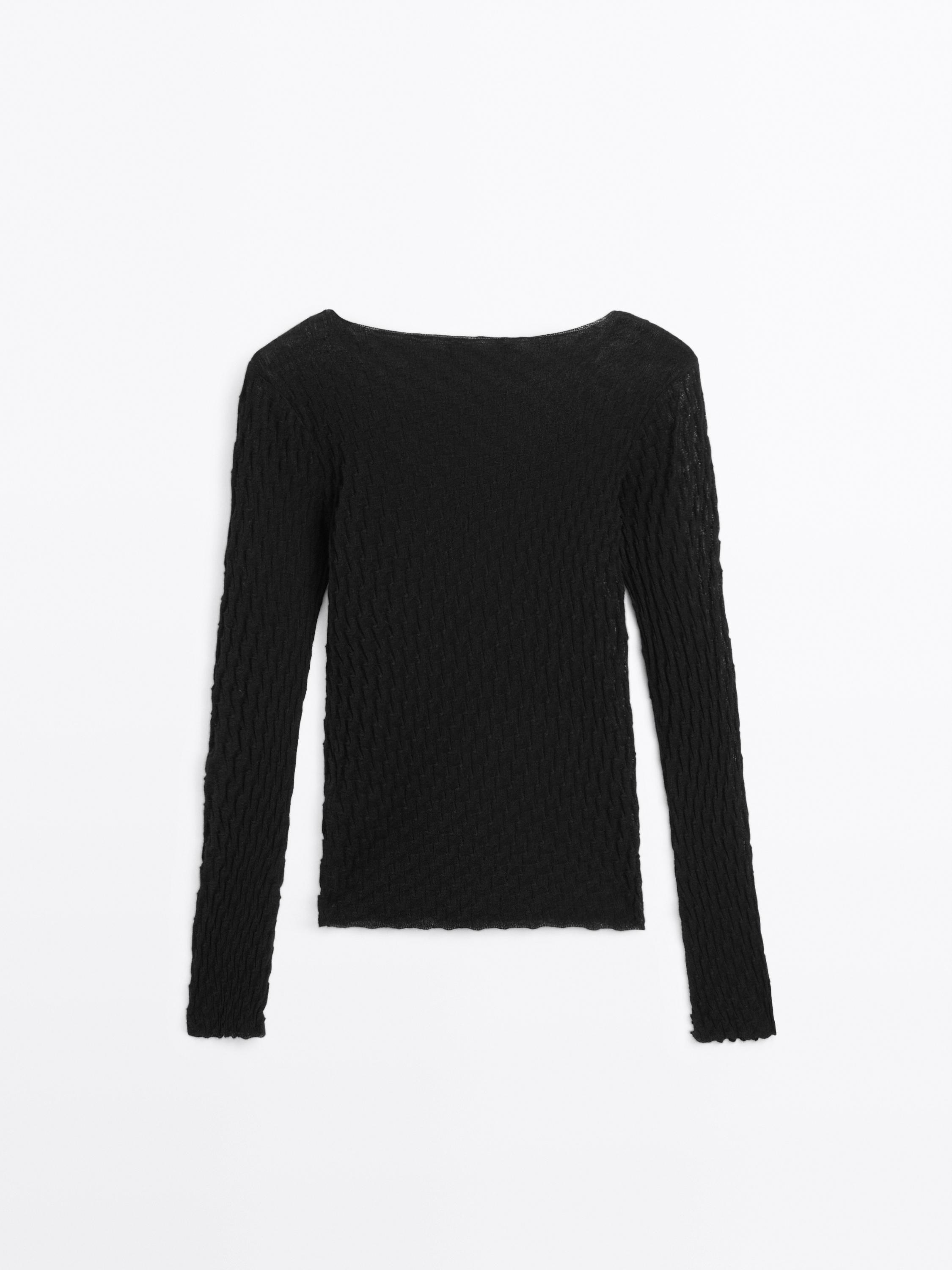 Top manches longues texturé 100 % coton