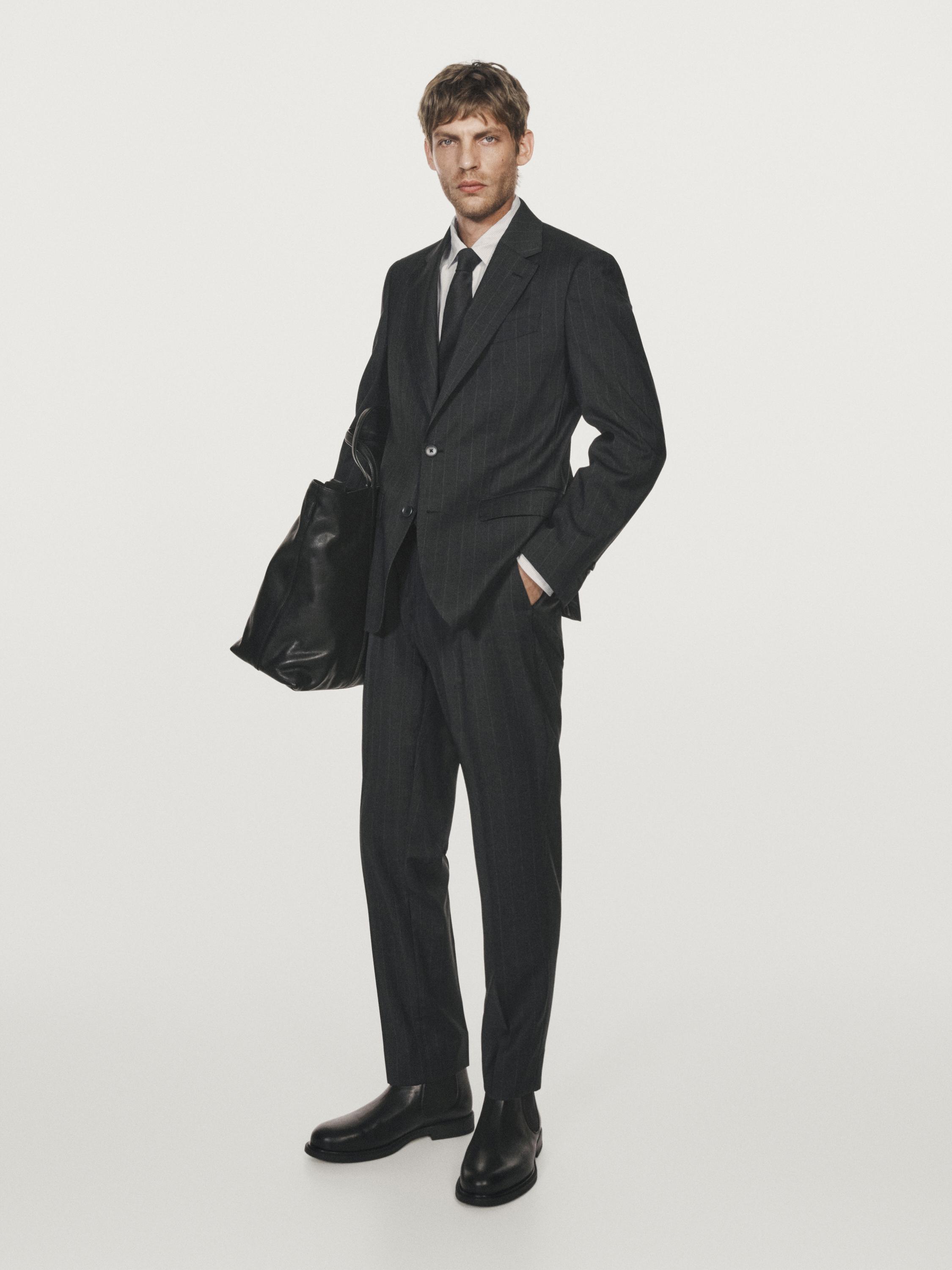 Pinstriped cool wool suit trousers — GREY