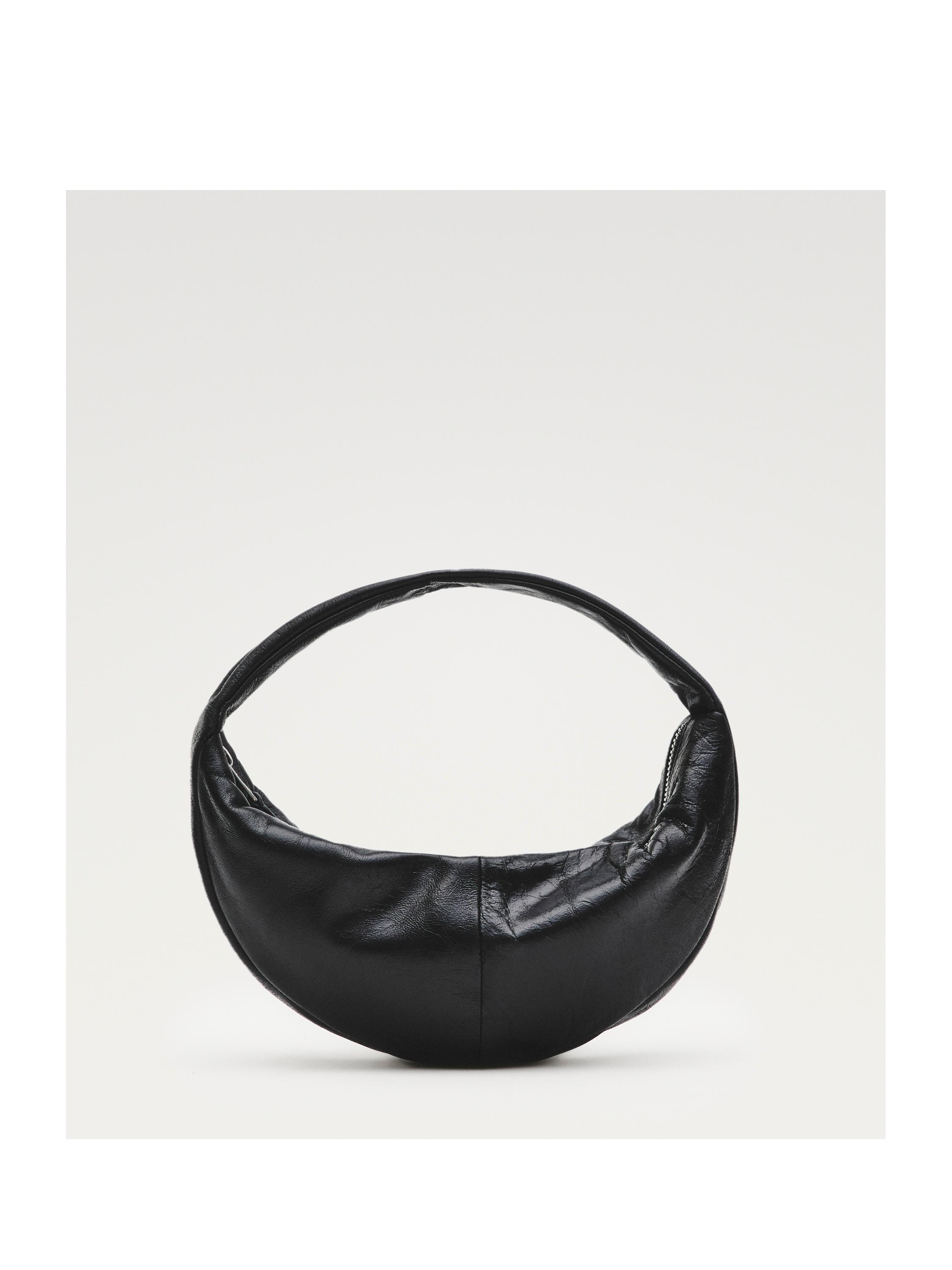 Mini nappa leather half-moon bag — BLACK