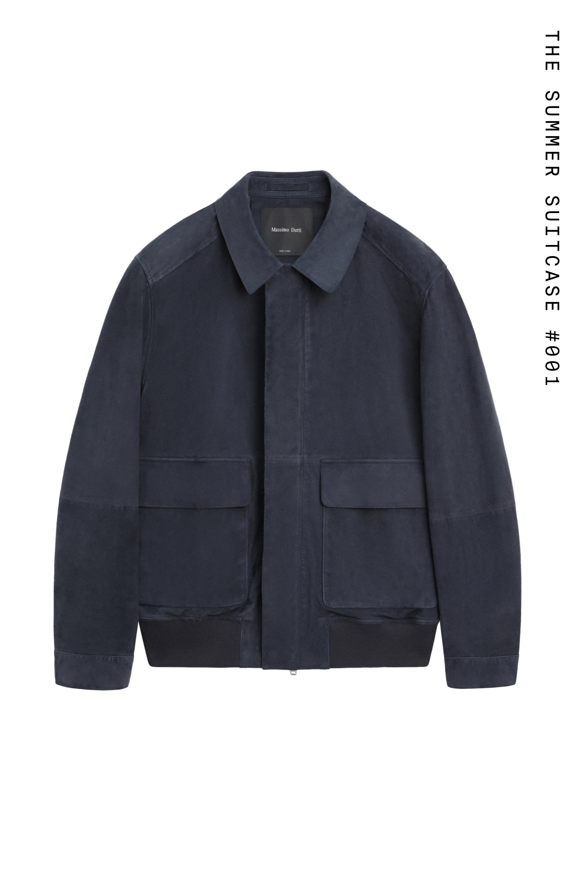 Suede leather jacket with pockets — BLUE