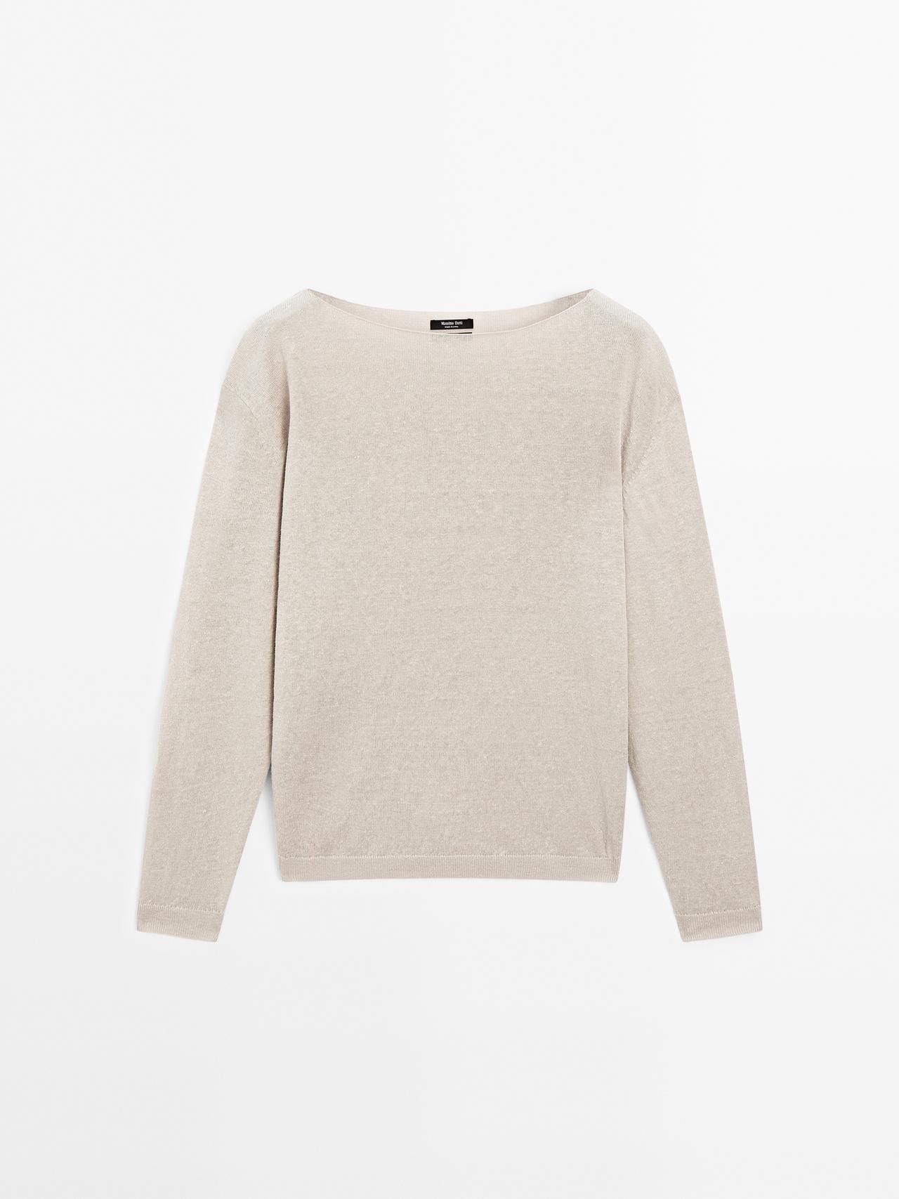 Massimo Dutti - Dame - Finstrikket Trøje I 100 % Hør - Sand - L