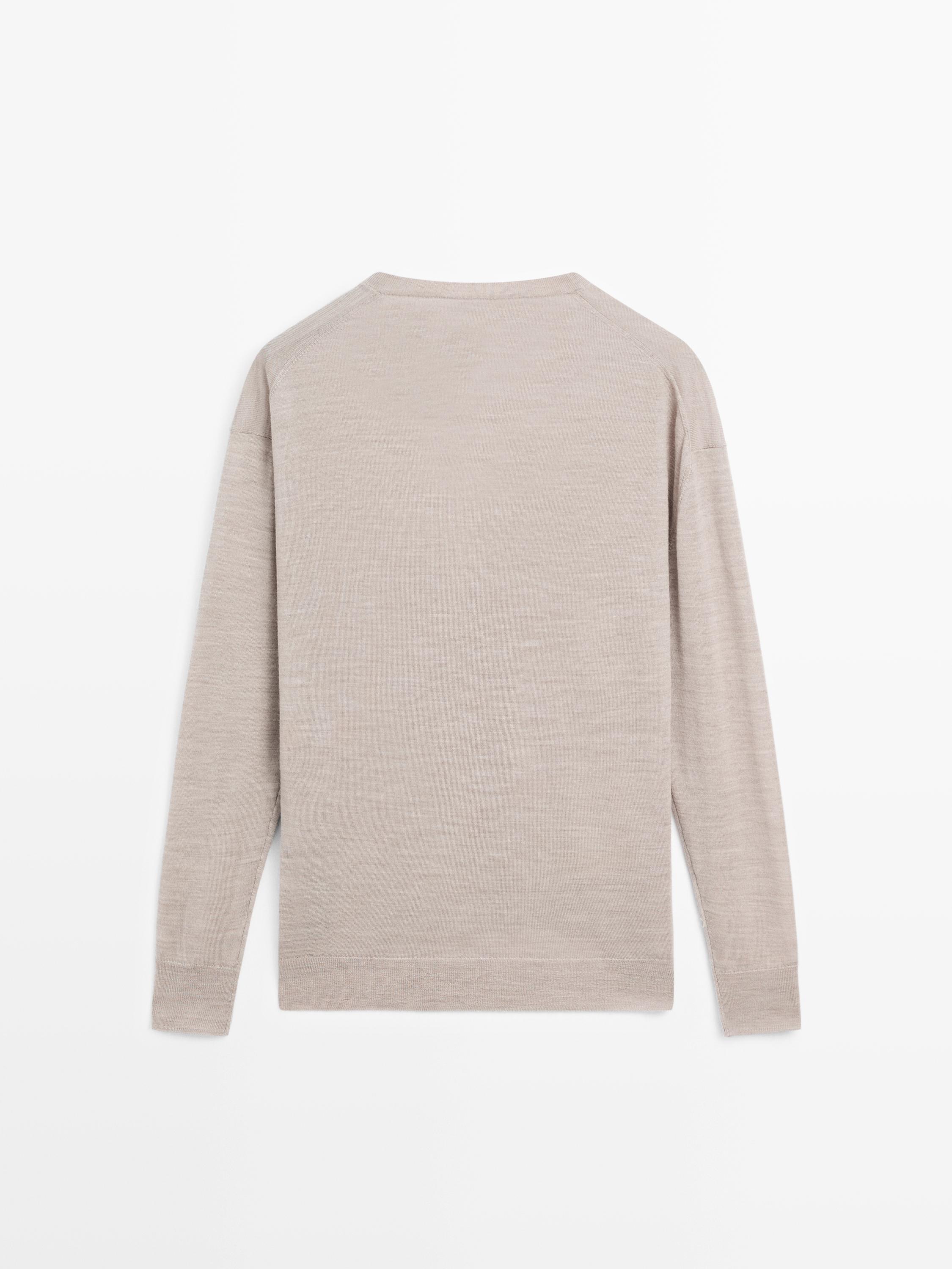 100% wool V-neck knit sweater — MINK