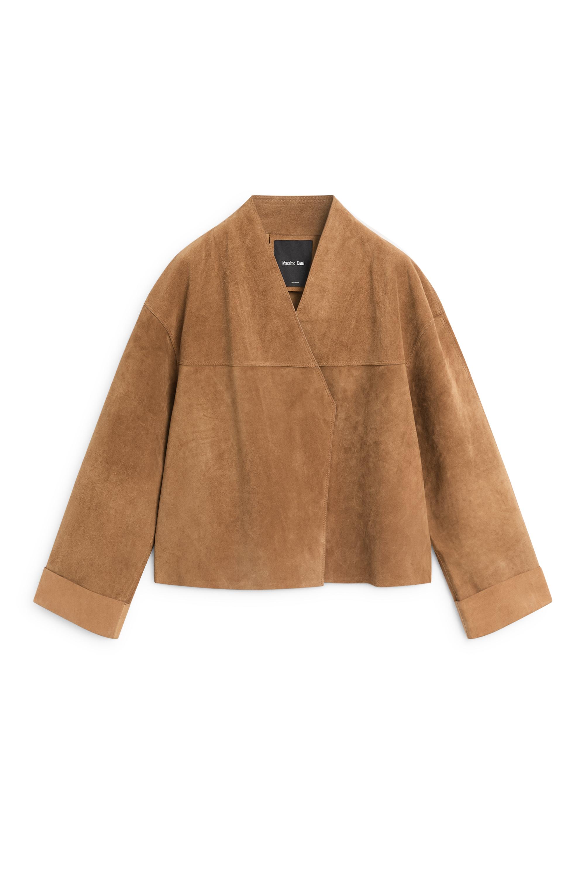 Short double-breasted suede leather jacket — MUSTARD YELLOW