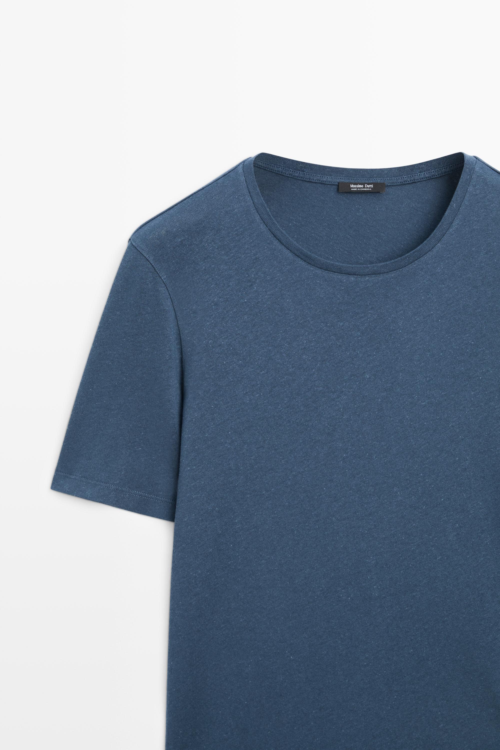 Short sleeve linen and cotton T-shirt — BLUE
