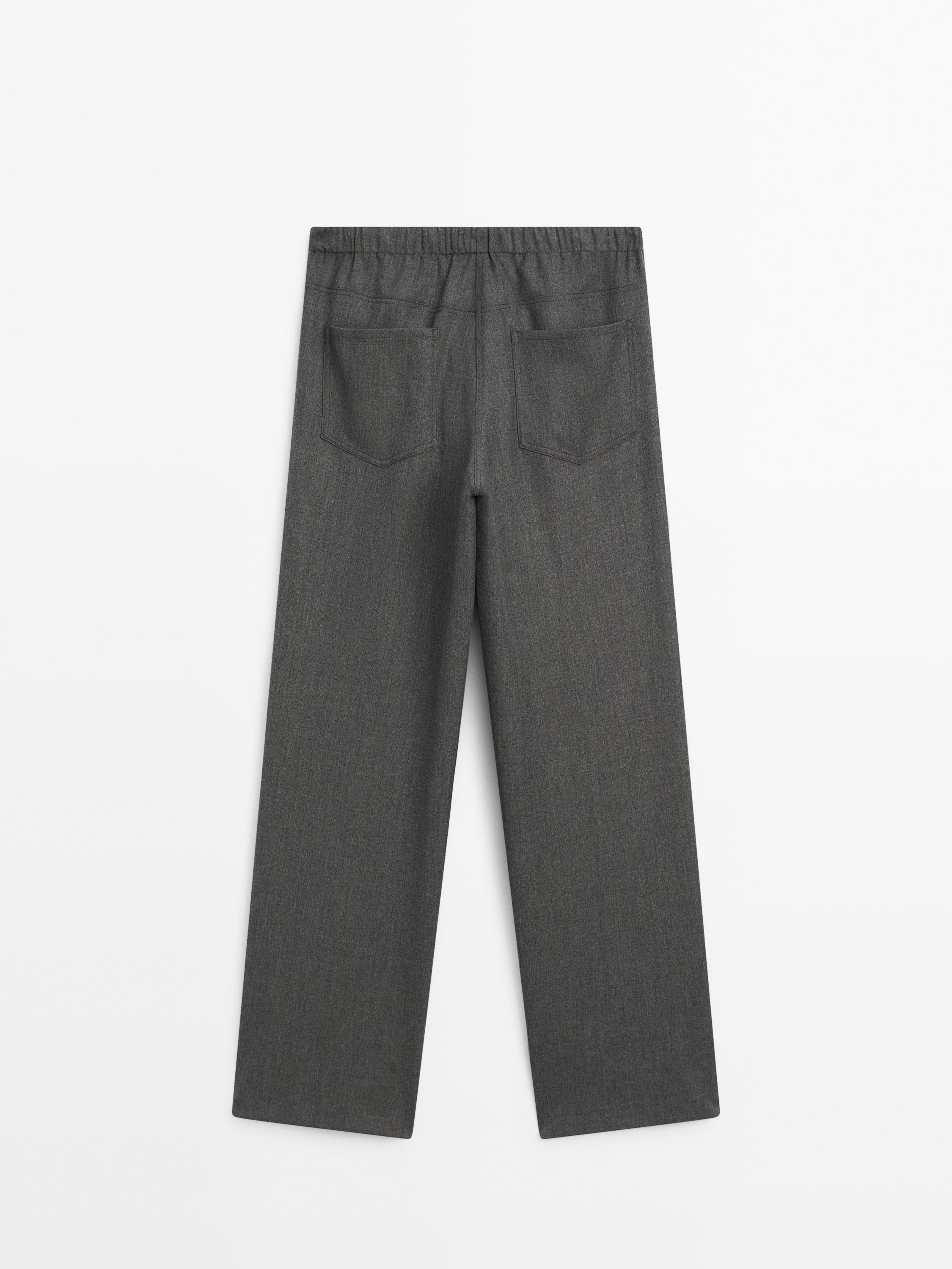 Straight flannel trousers with tie detail