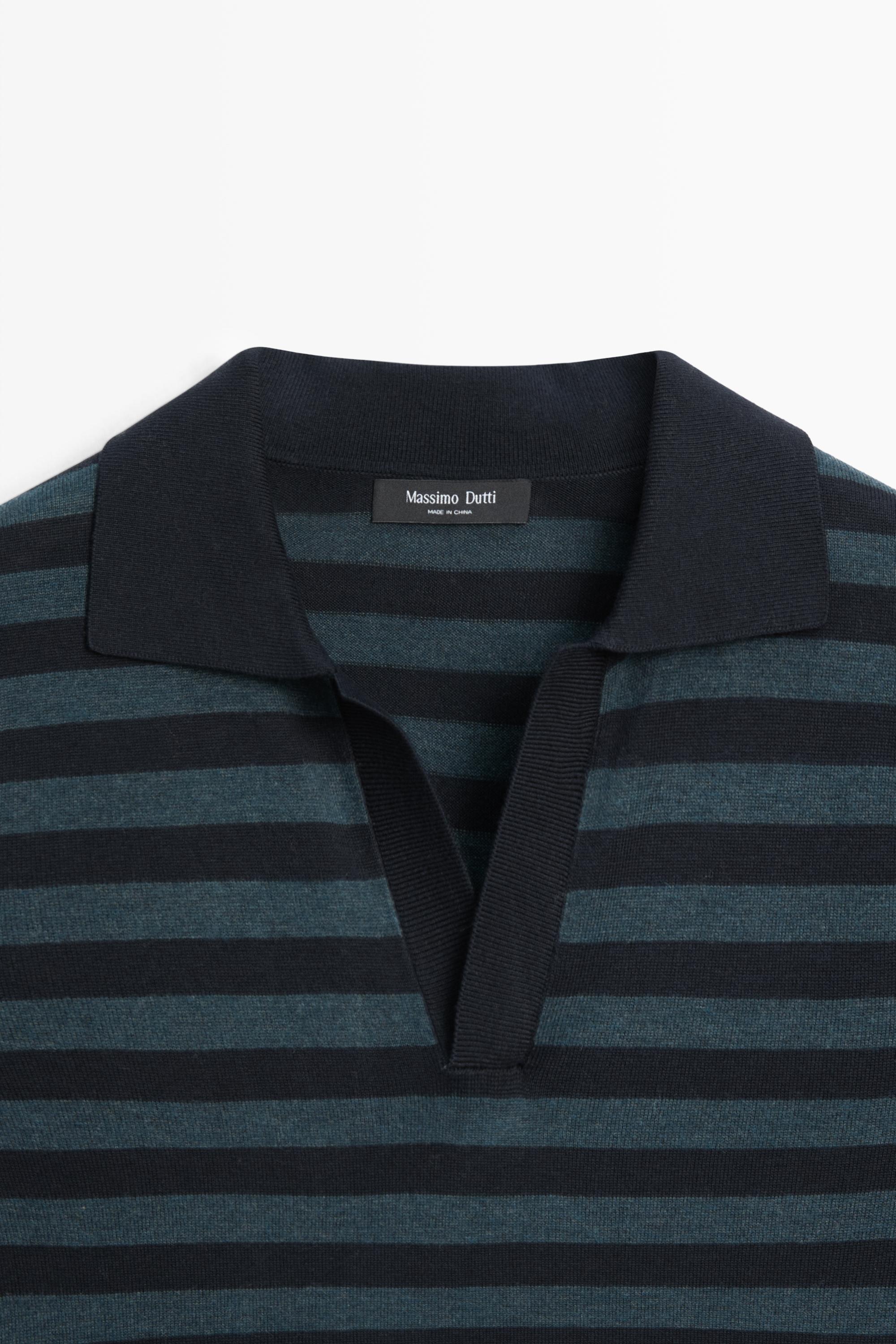 Contrast striped knit polo sweater — INDIGO