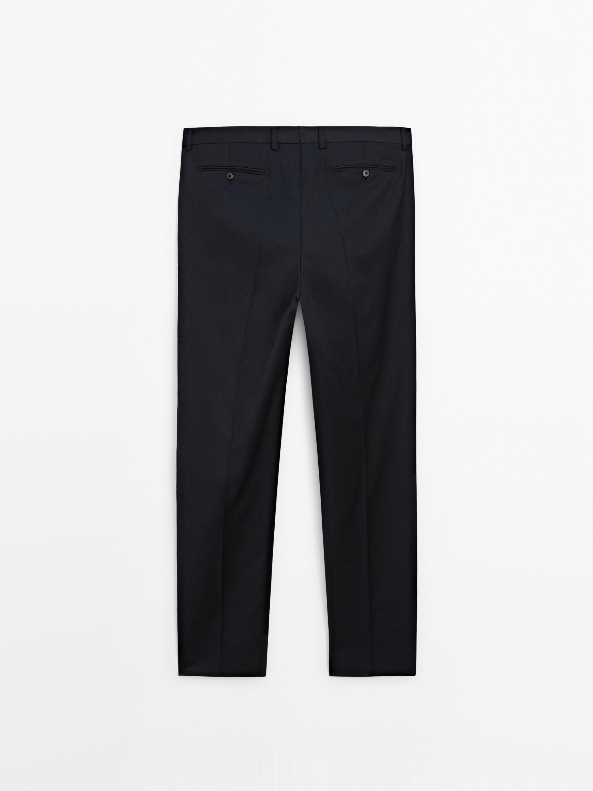 Plain wool suit trousers