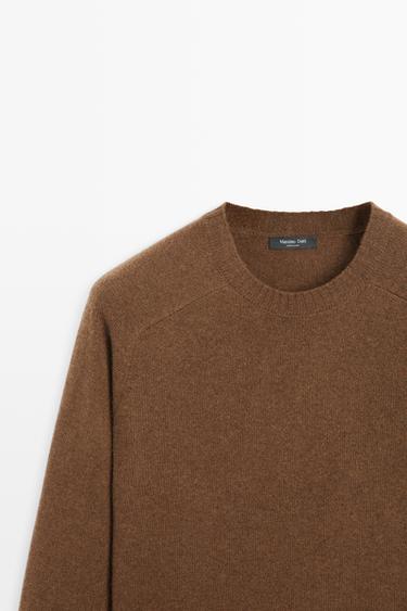 Wool-blend knit sweater with round neck — Wine Red 4