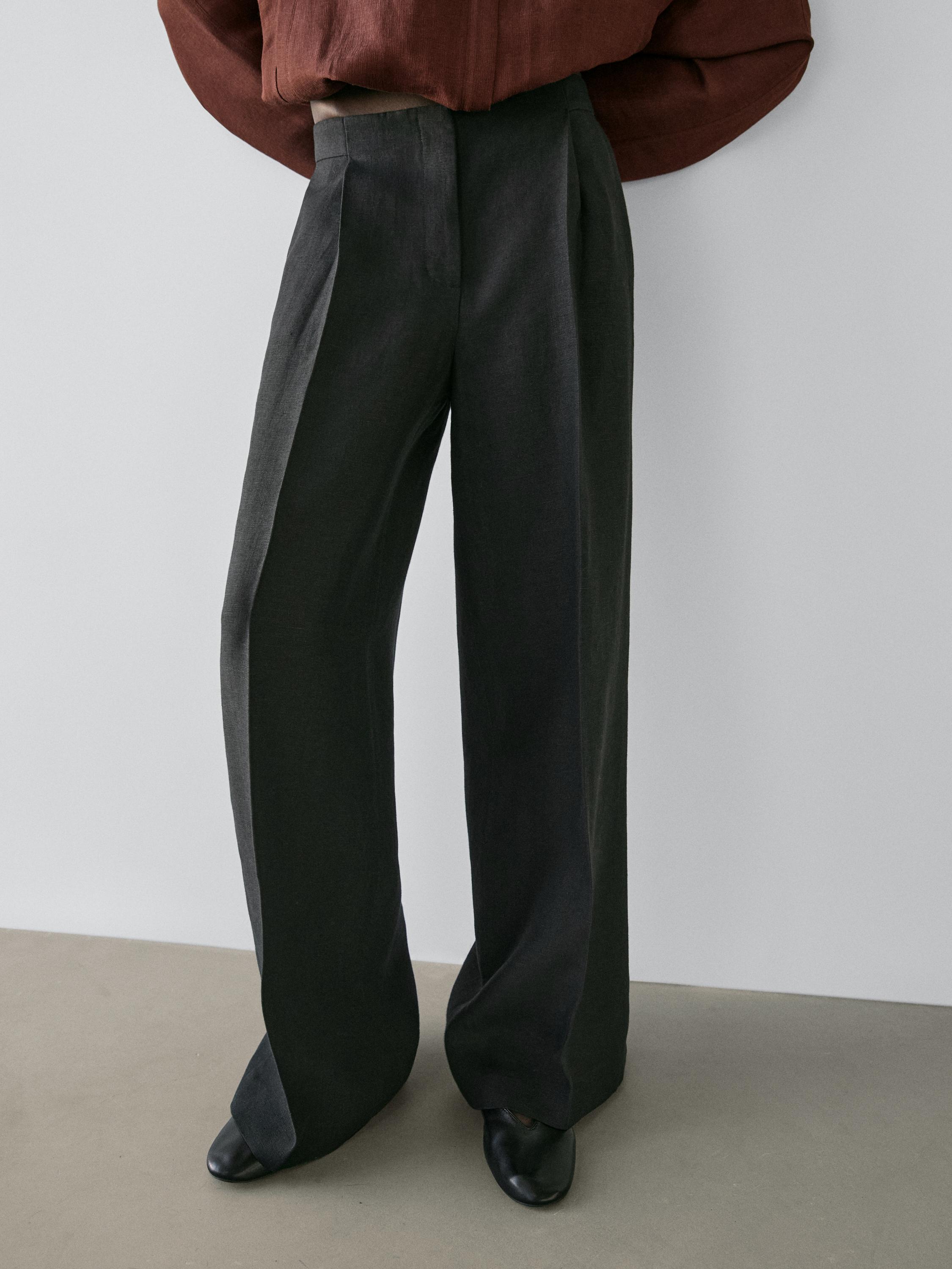 Flowing linen suit trousers — BLACK