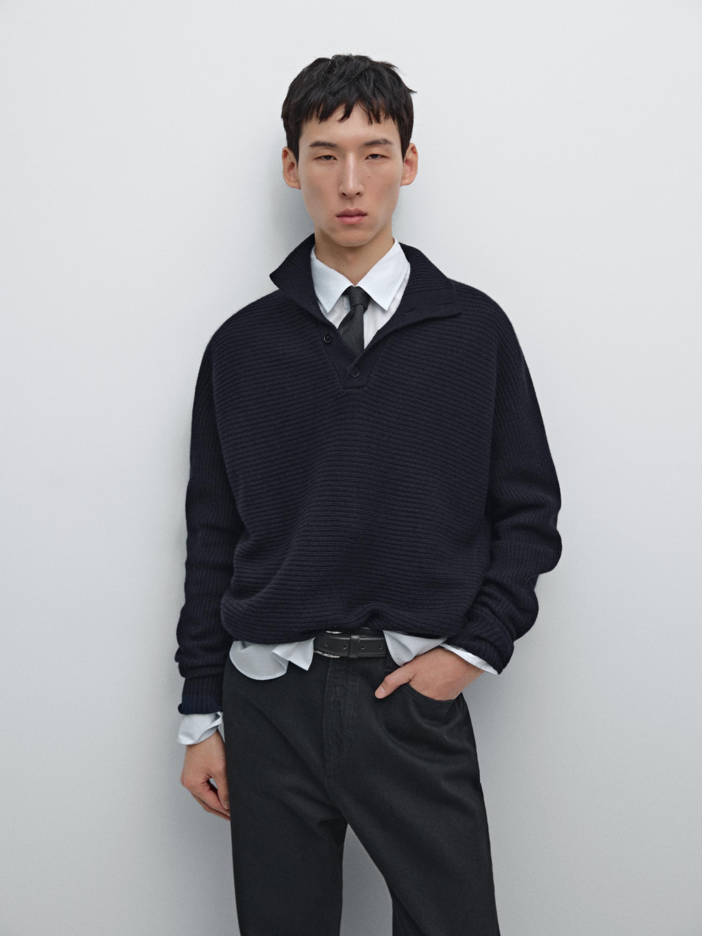 Pull polo en maille de laine mélangée