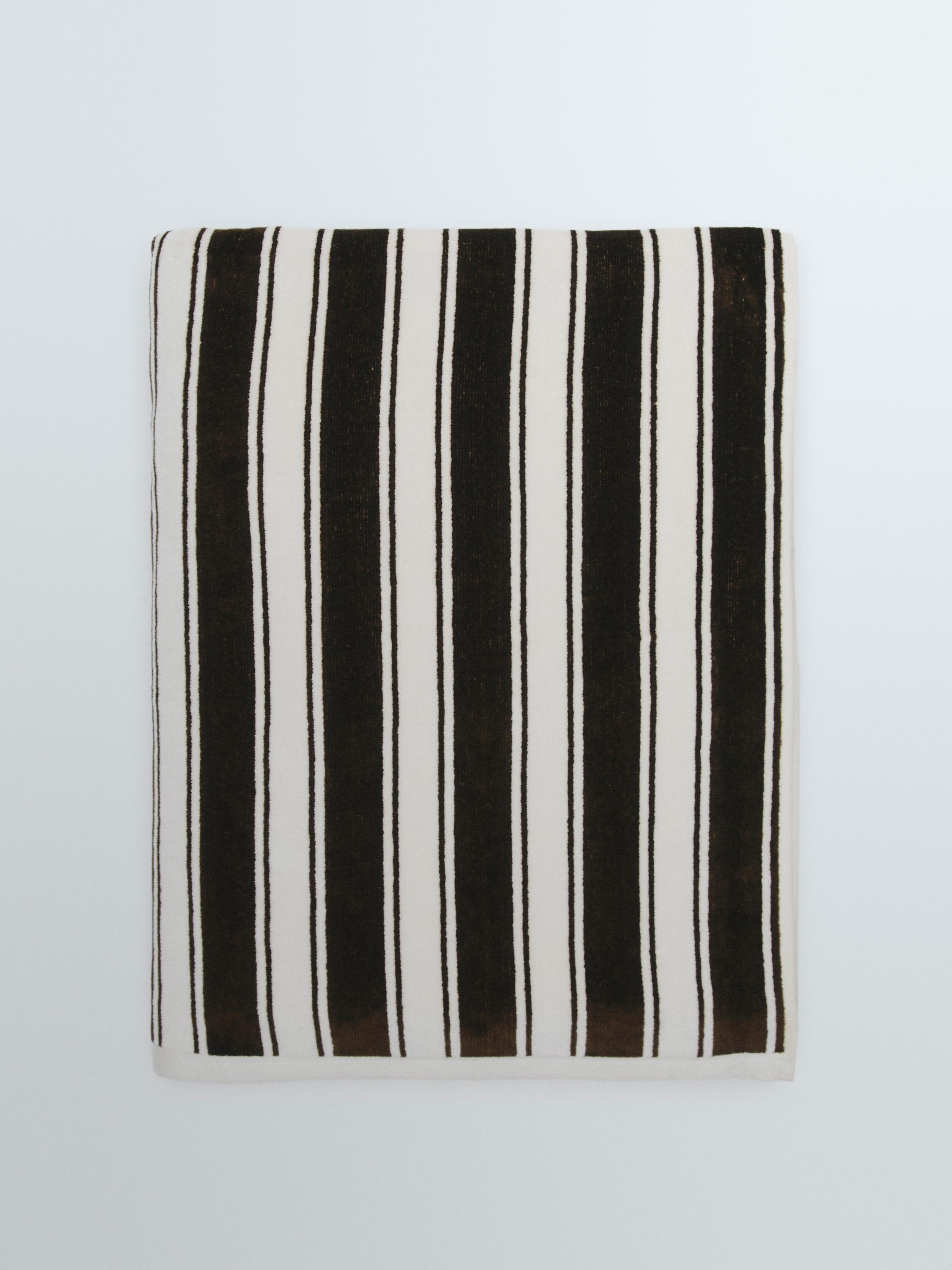 Striped cotton towel — KHAKI
