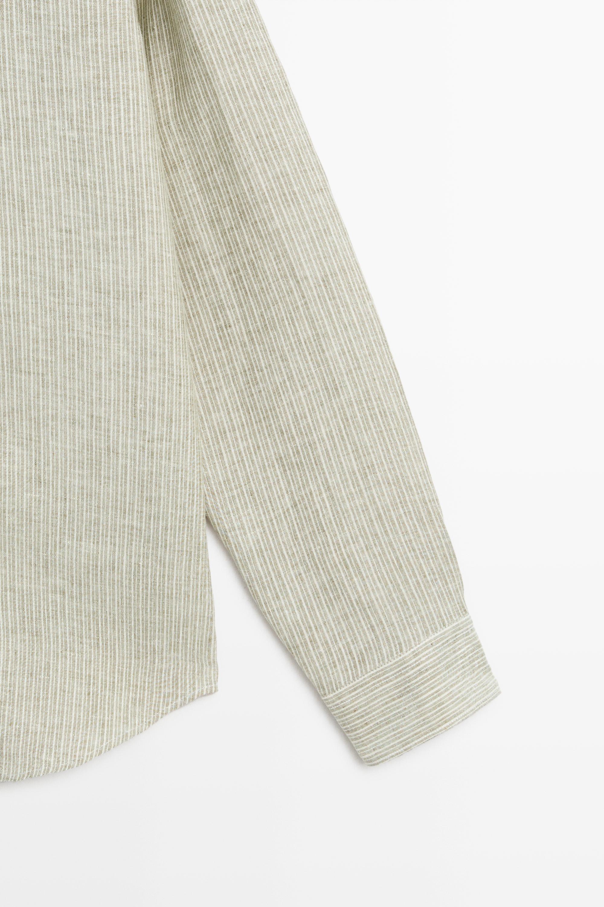 100% linen regular fit striped shirt — GREEN