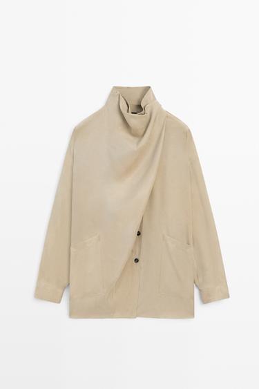 High neck wrap shirt — SAND 2