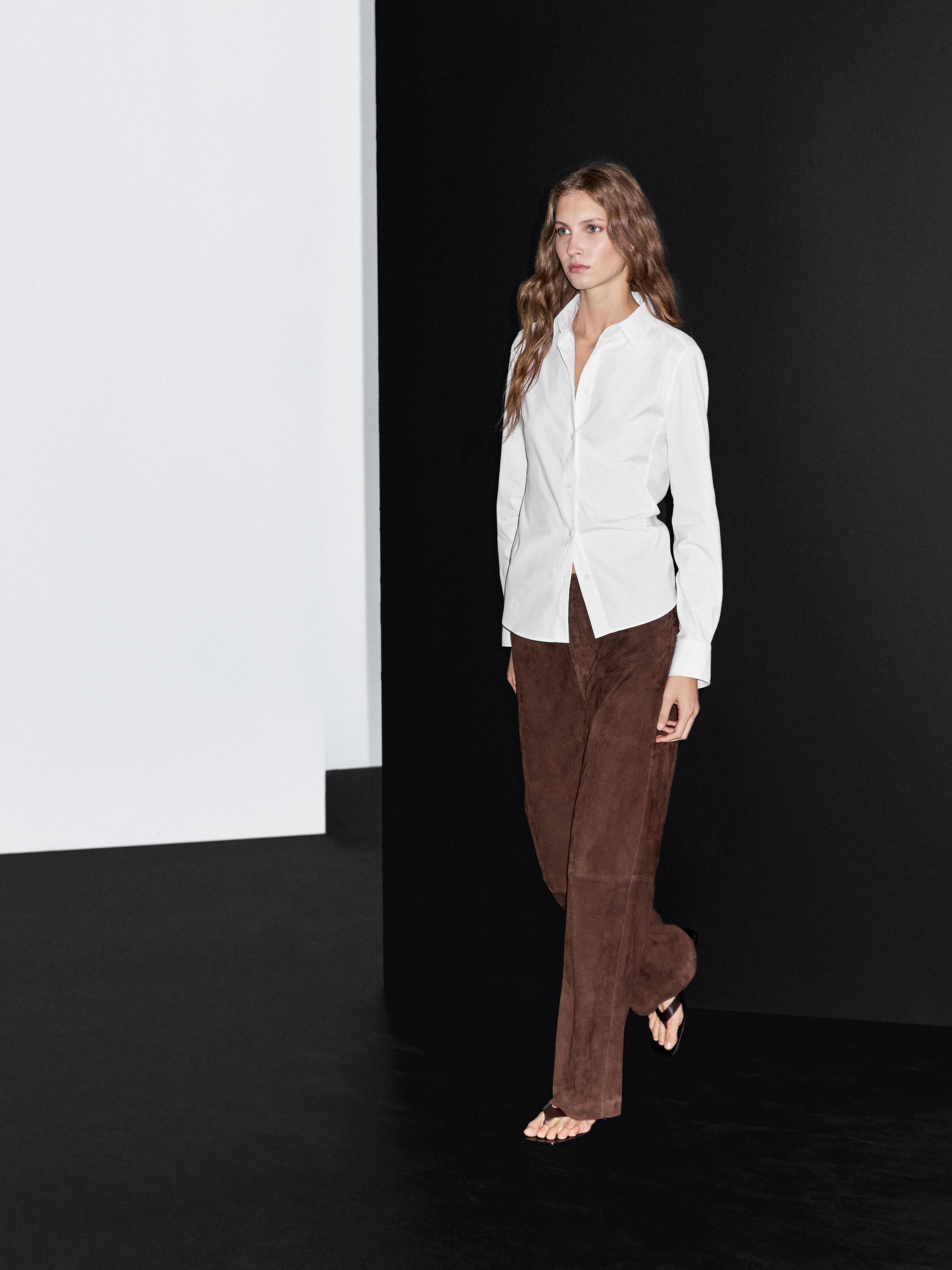 Cotton blend stretch shirt — WHITE