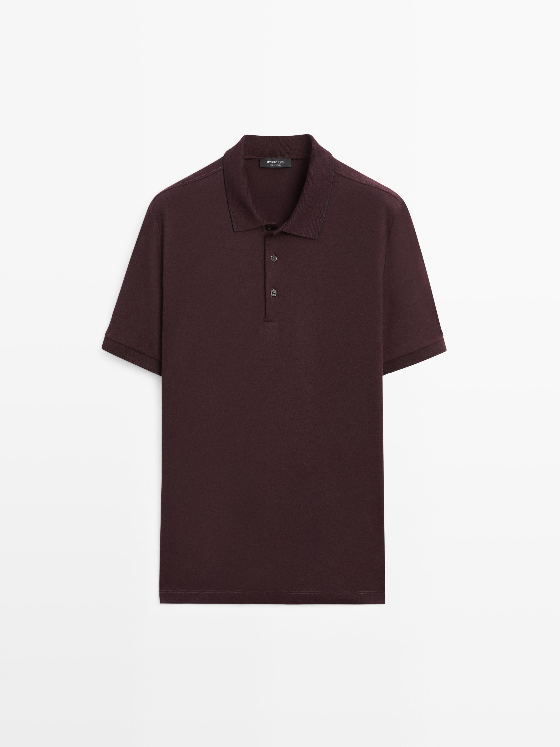 Cotton blend short sleeve polo shirt — MAROON