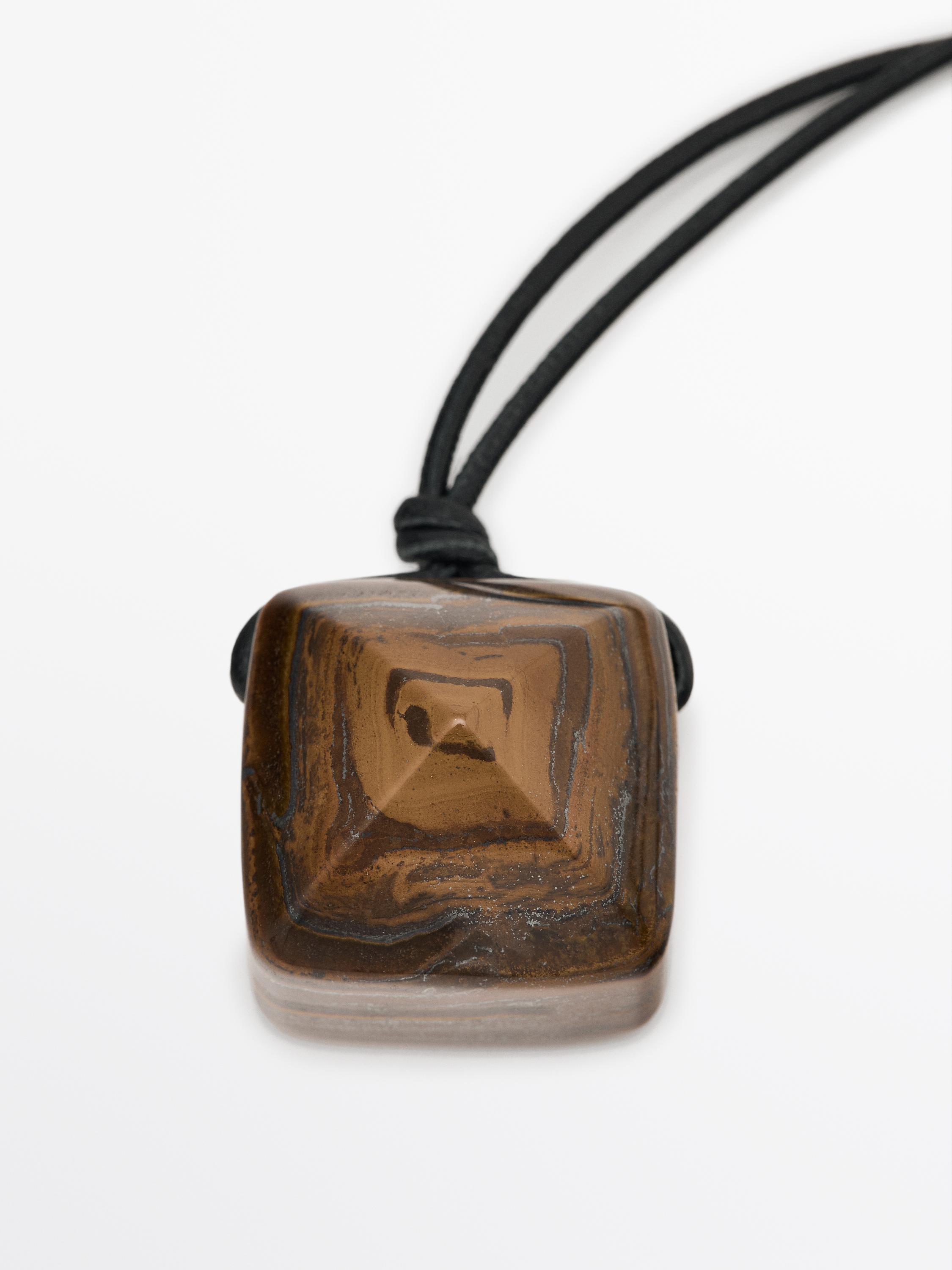 Leather cord necklace with tiger's eye stone