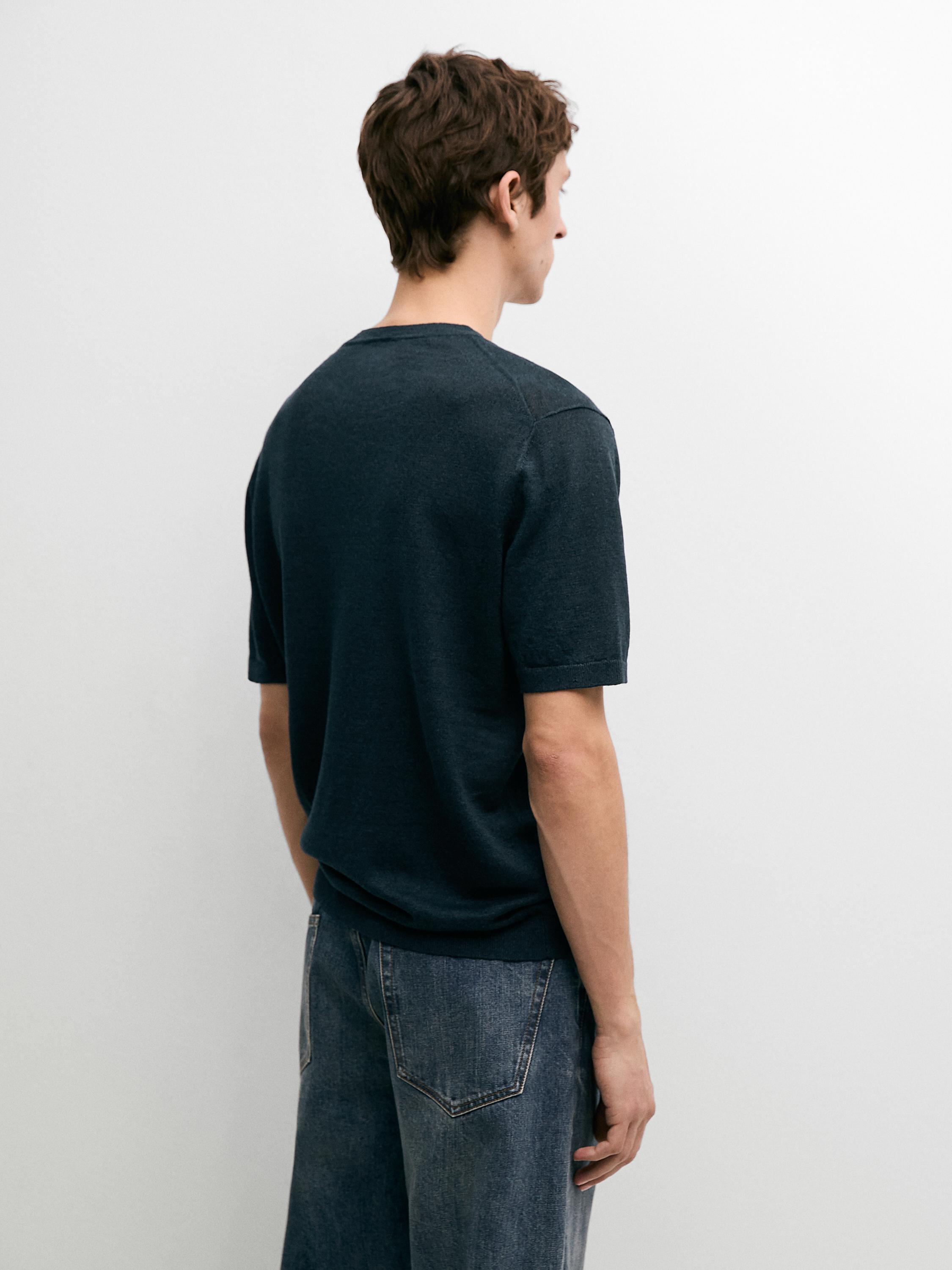 Lightweight 100% linen knit T-shirt — NAVY BLUE