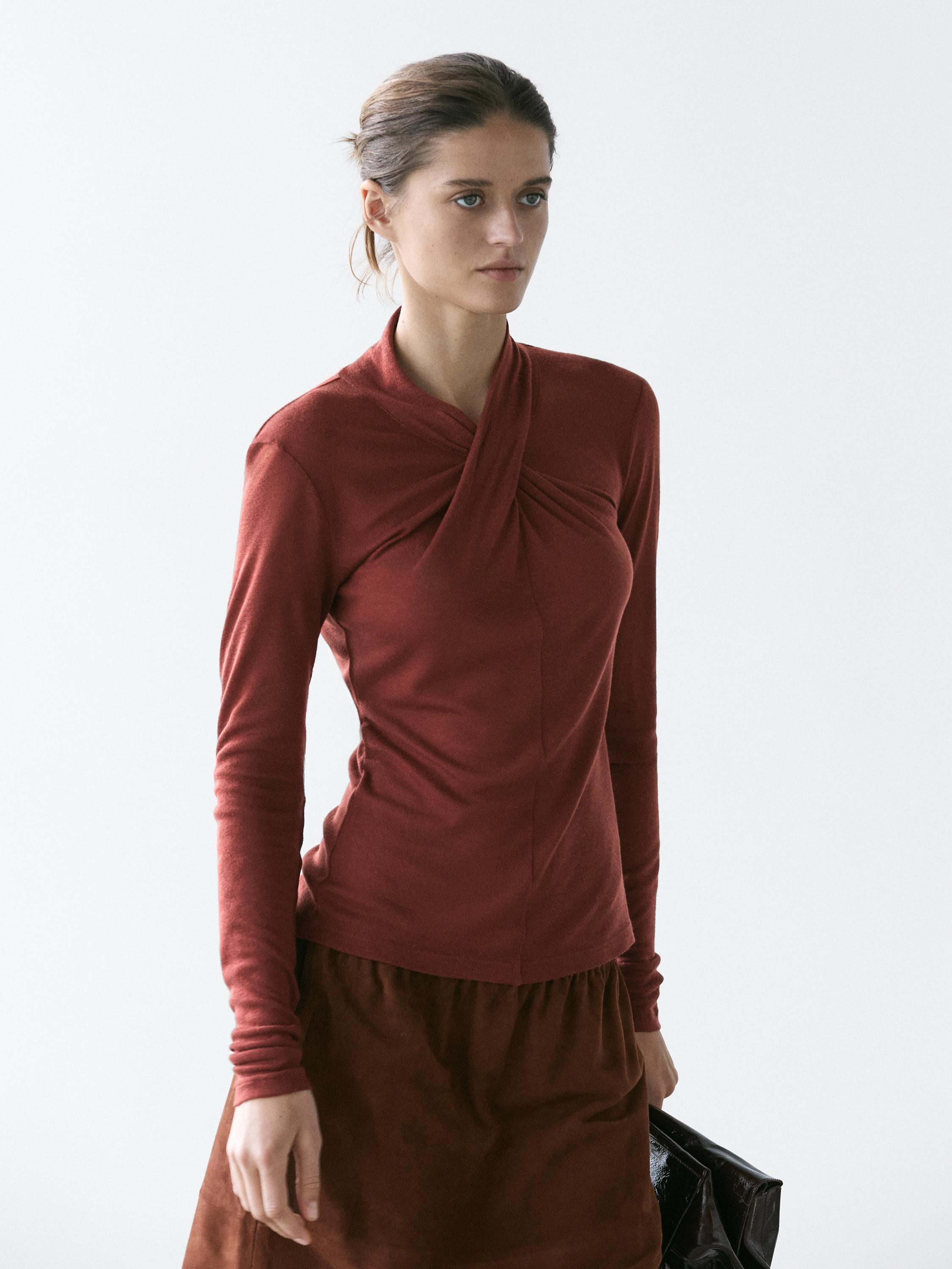Lyocell and wool crossover top