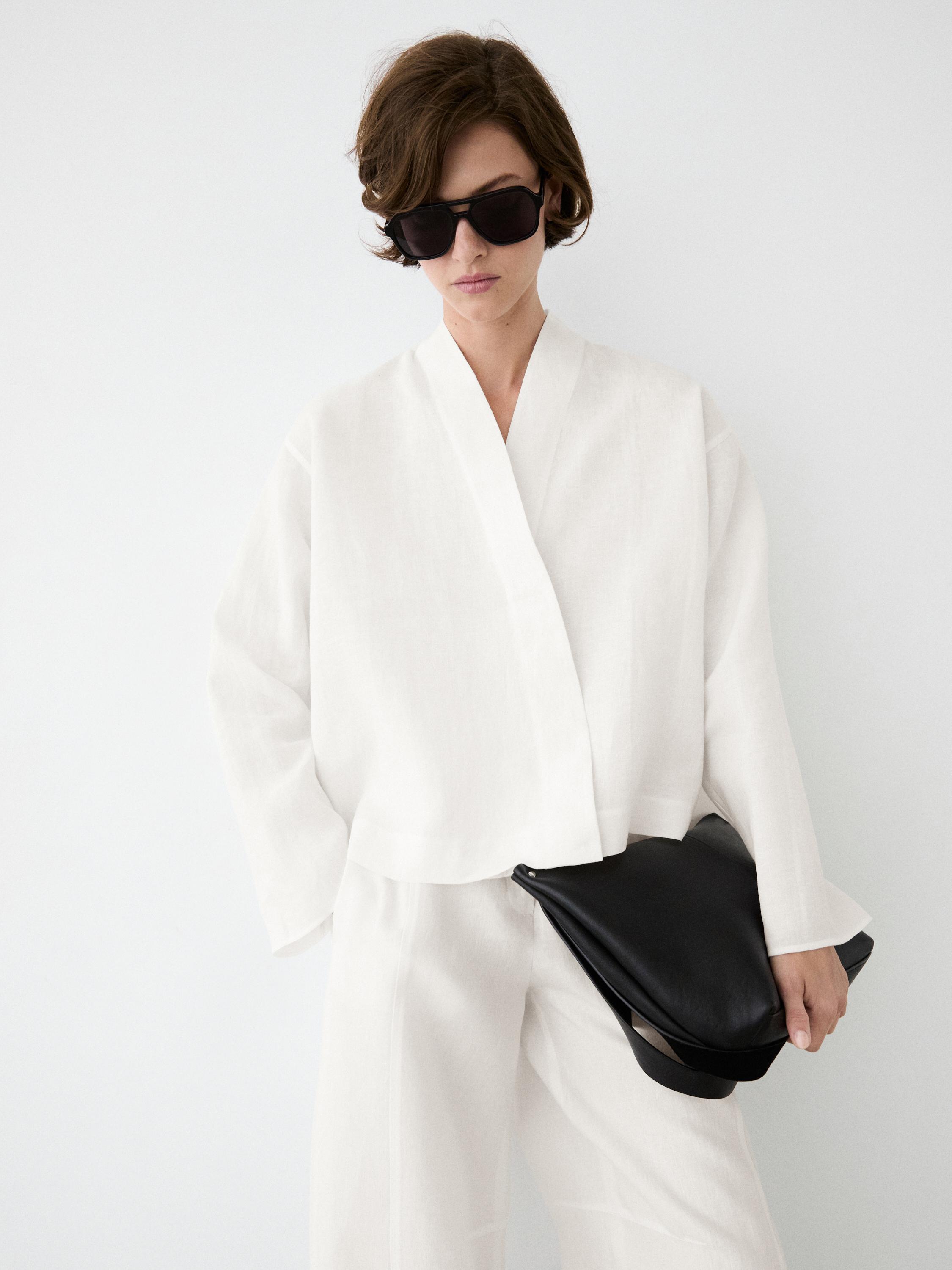 Blouse fluide cache-cœur lin