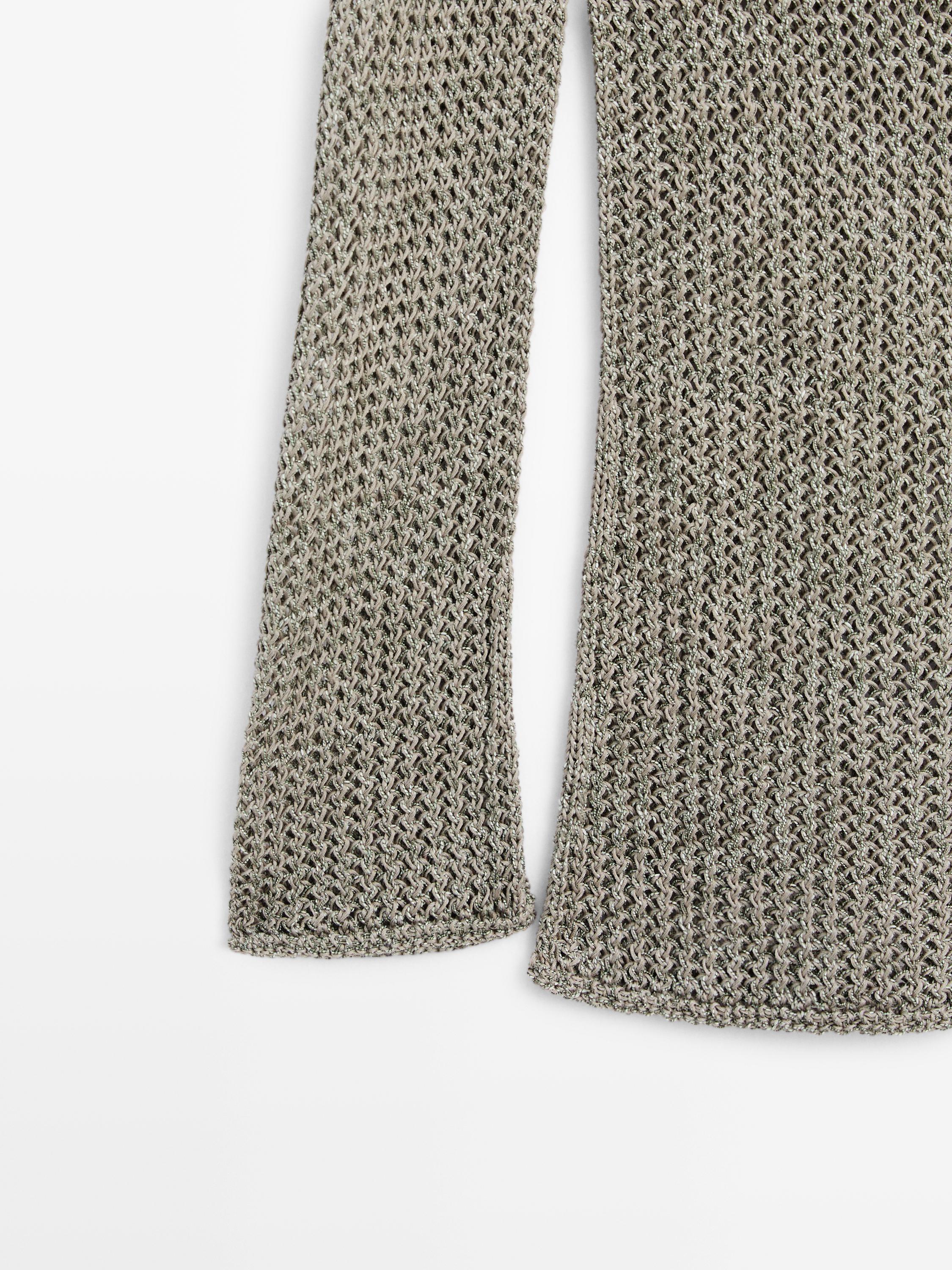 Cotton blend cutwork sweater — Greyish green