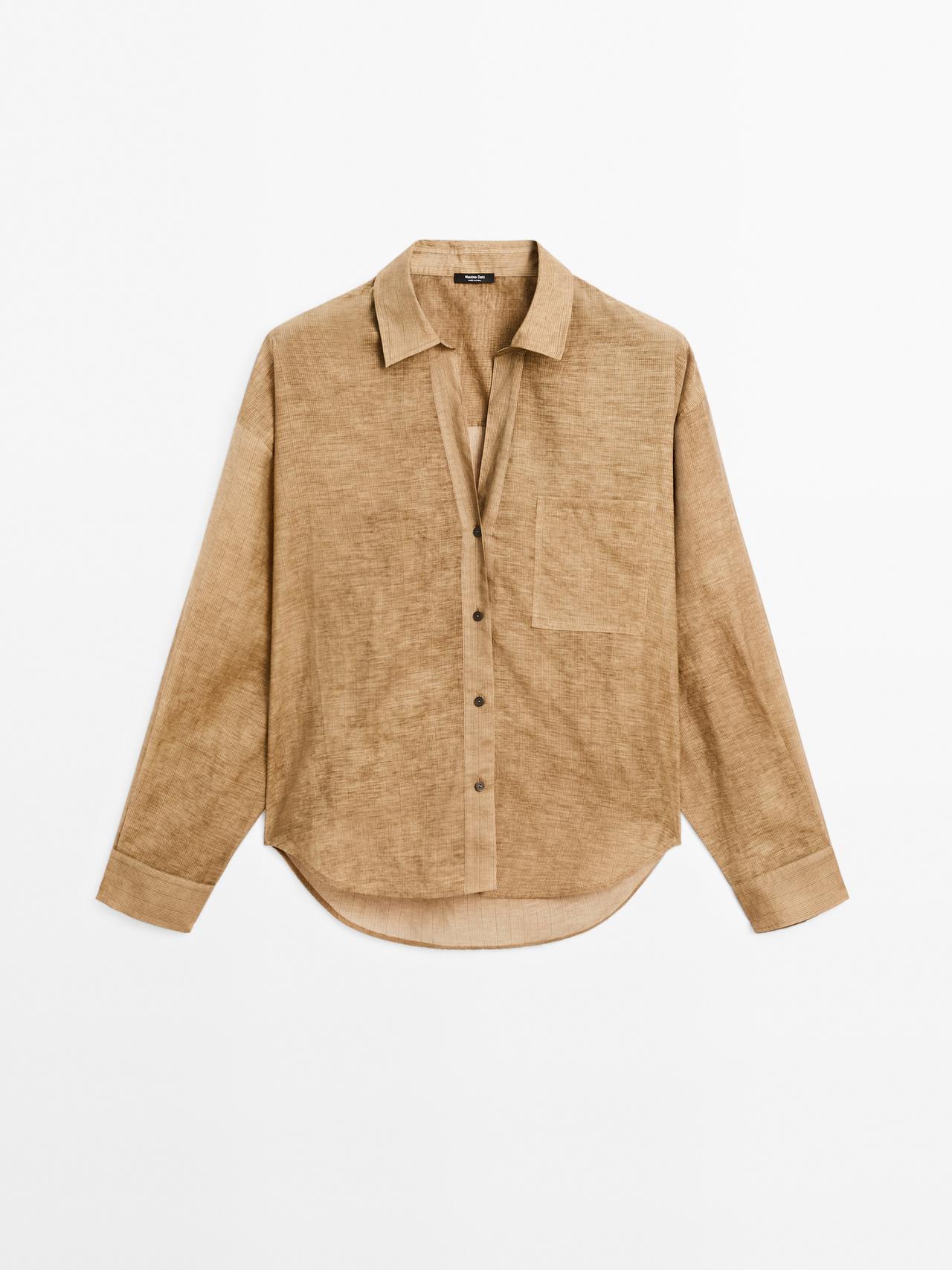 Massimo Dutti - Dame - Stribet Skjorte I Bomuldsblanding - Sennepsgul - L
