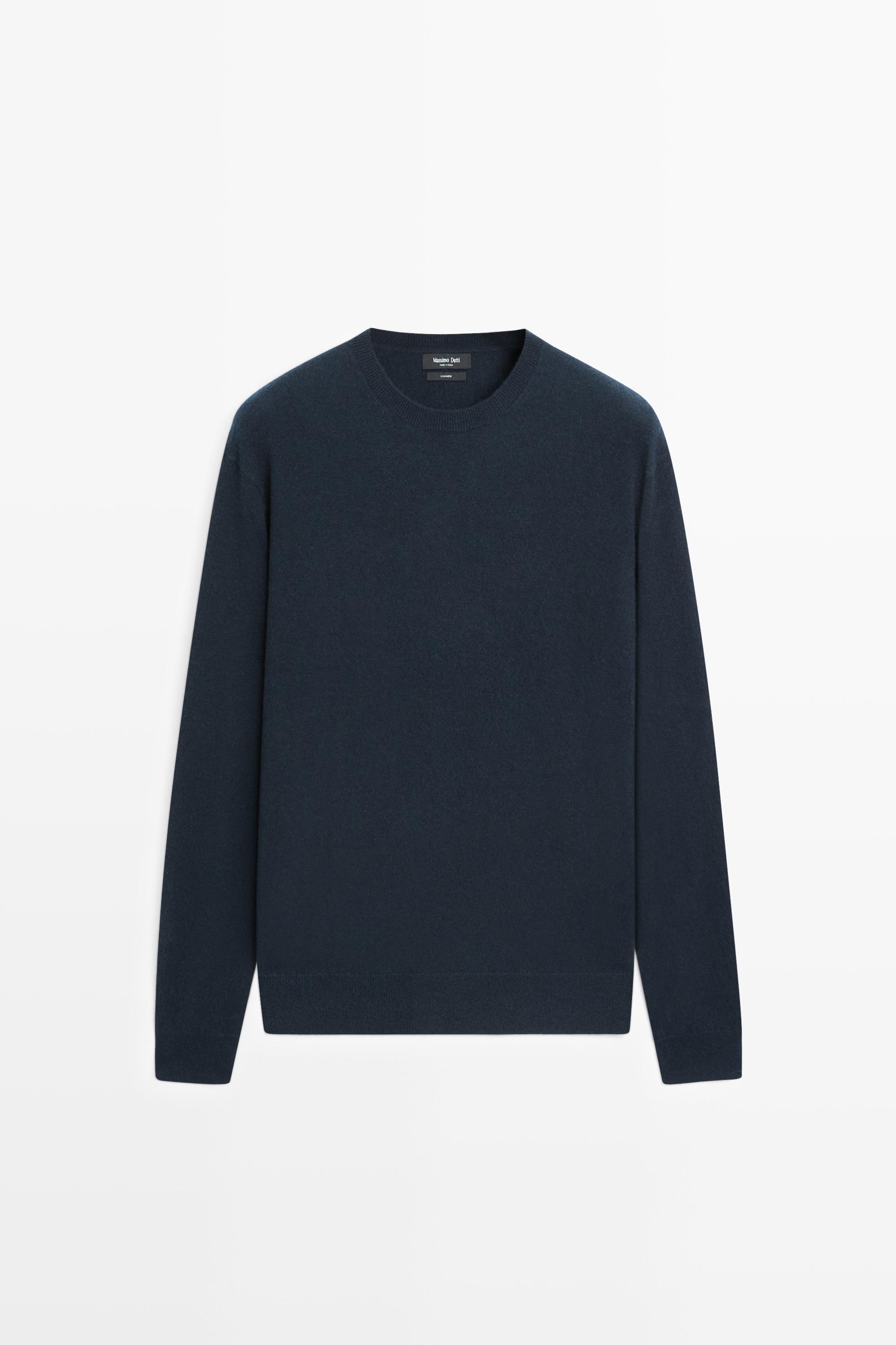 100% cashmere ribbed knit sweater — NAVY BLUE